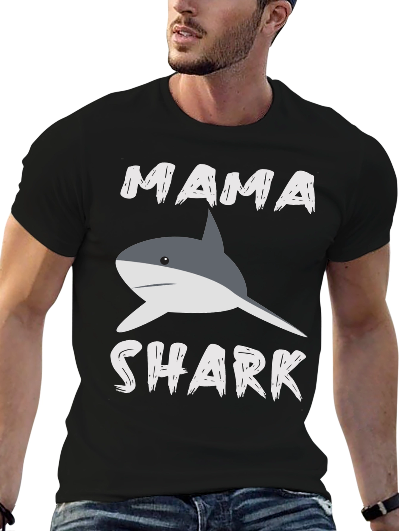 Mama Shark Graphic T-Shirt - Black Crew Neck
