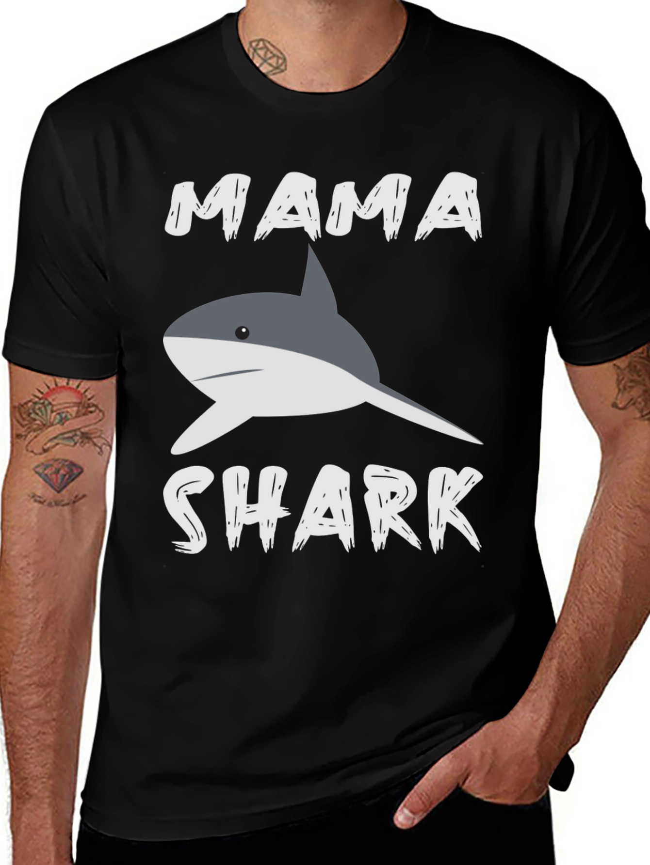 Mama Shark Graphic T-Shirt - Black Crew Neck