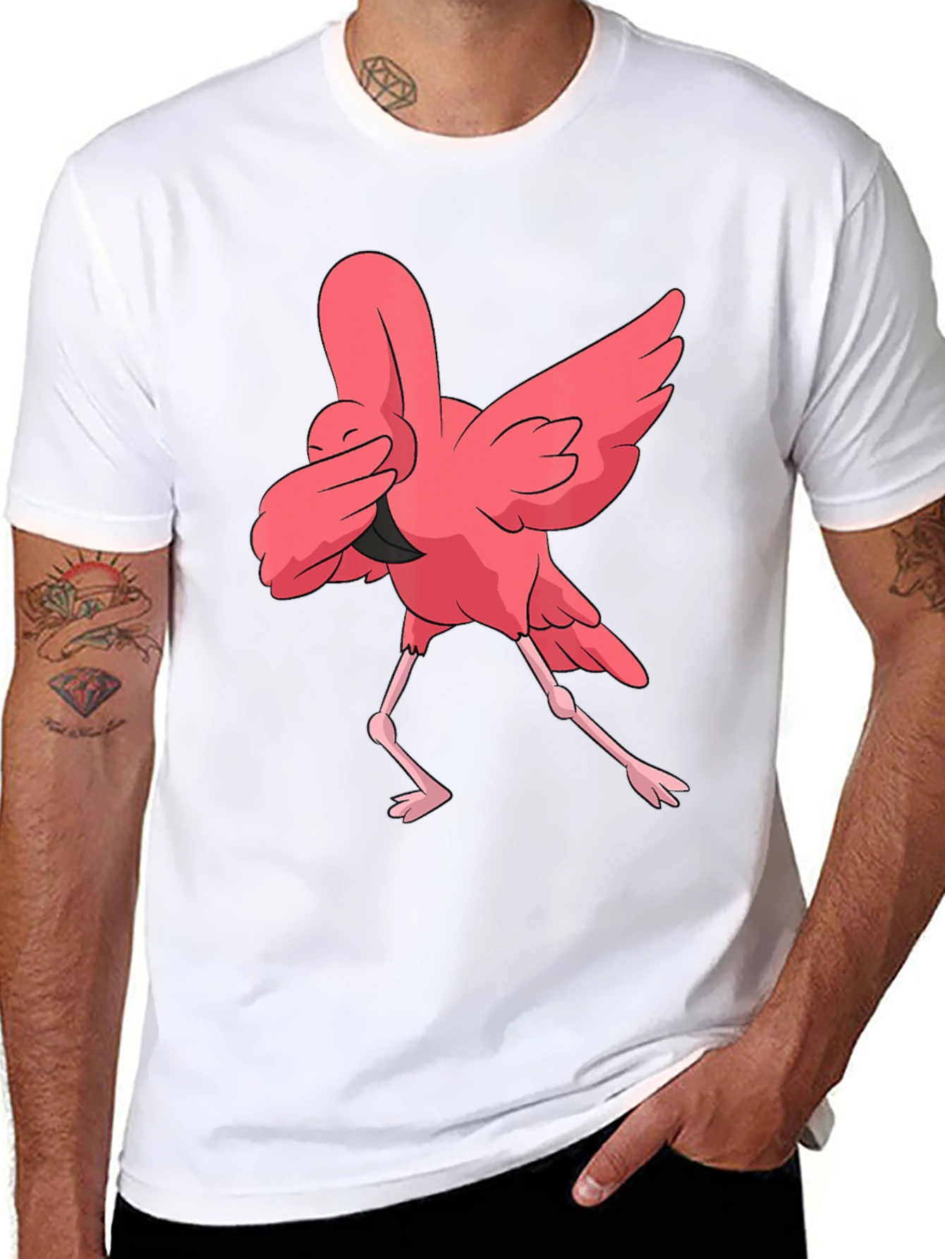 Dabbing Flamingo Graphic T-Shirt - Fun Animal Tee