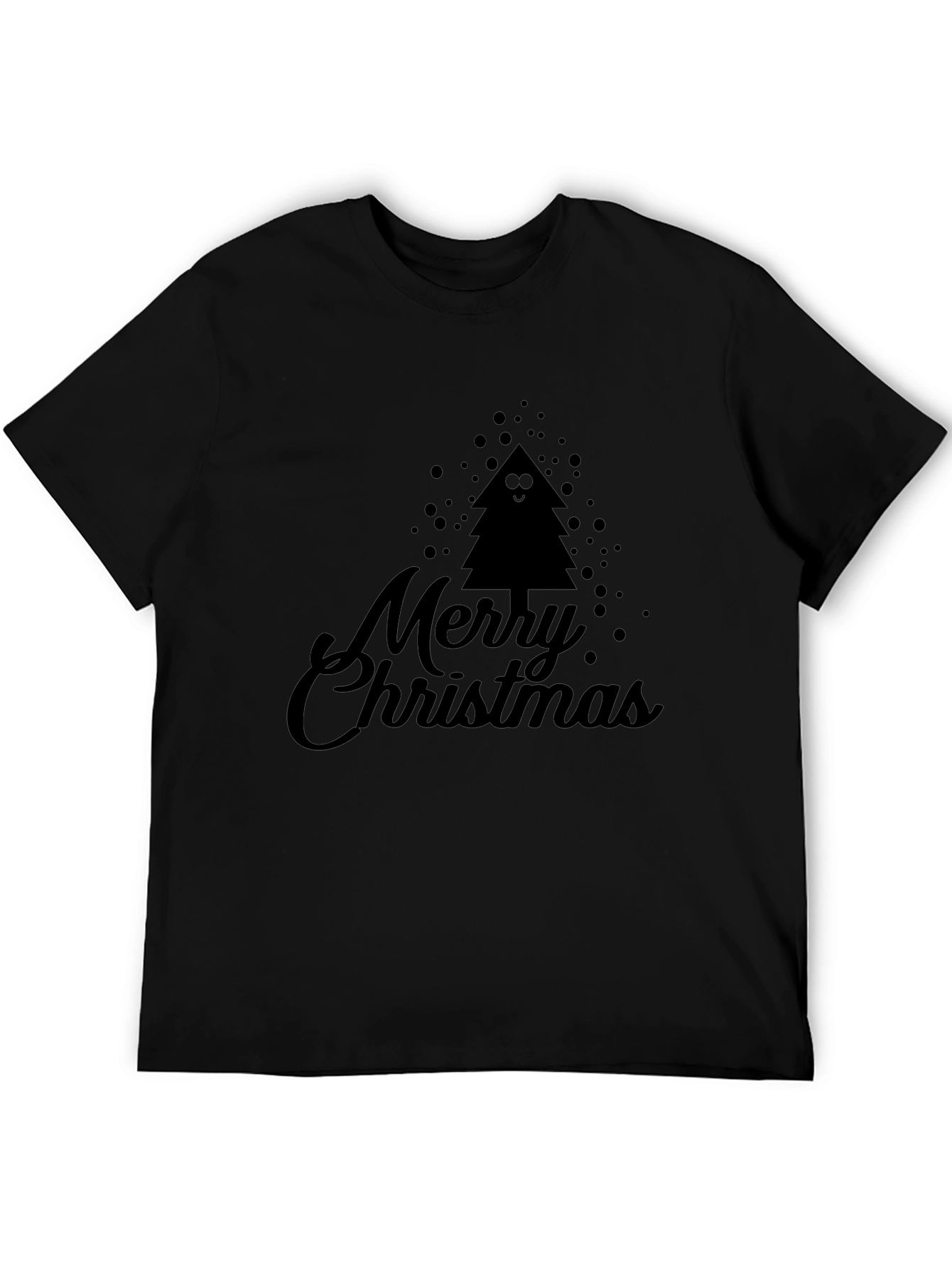 Merry Christmas Tree Graphic Black T-Shirt