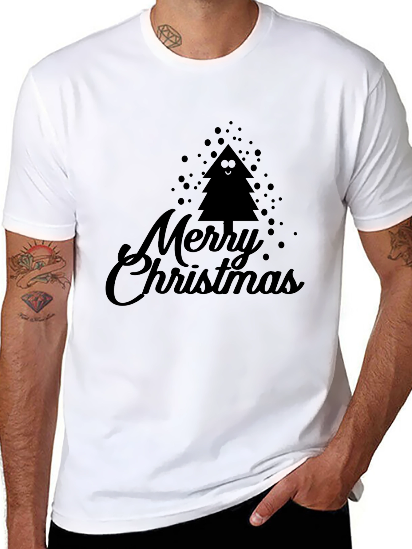 Merry Christmas Tree Graphic Black T-Shirt