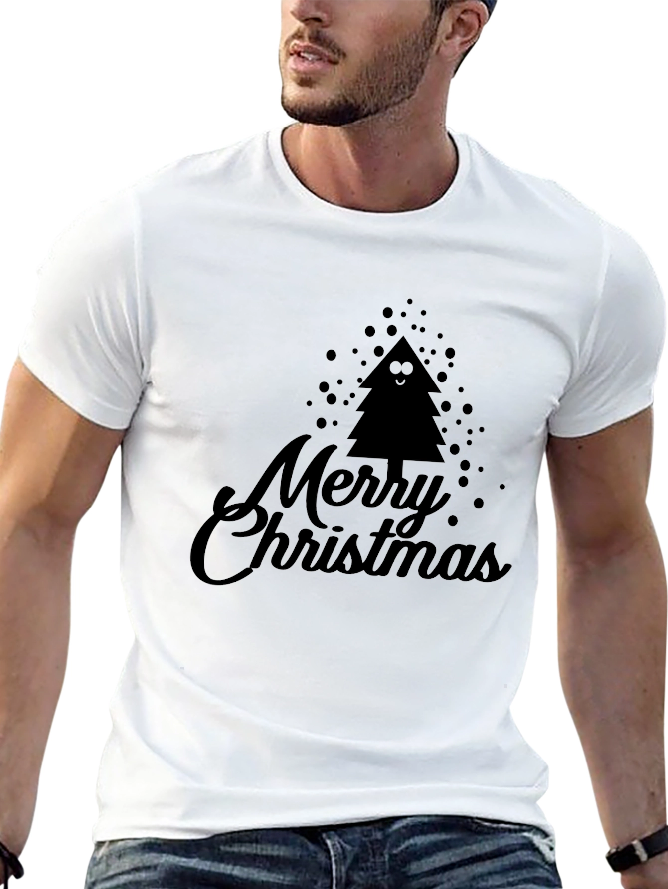 Merry Christmas Tree Graphic Black T-Shirt