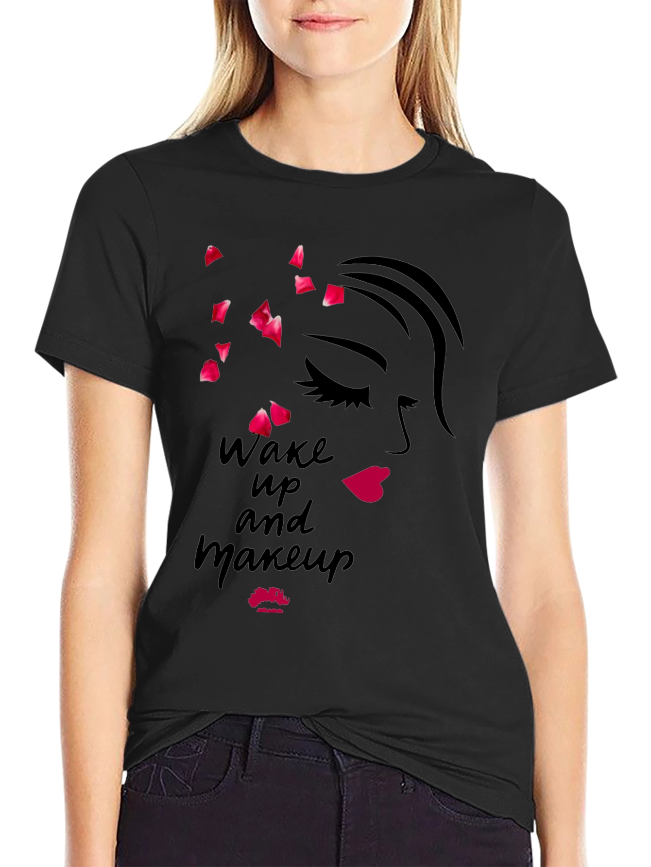 Wake Up and Makeup Black Graphic Tee