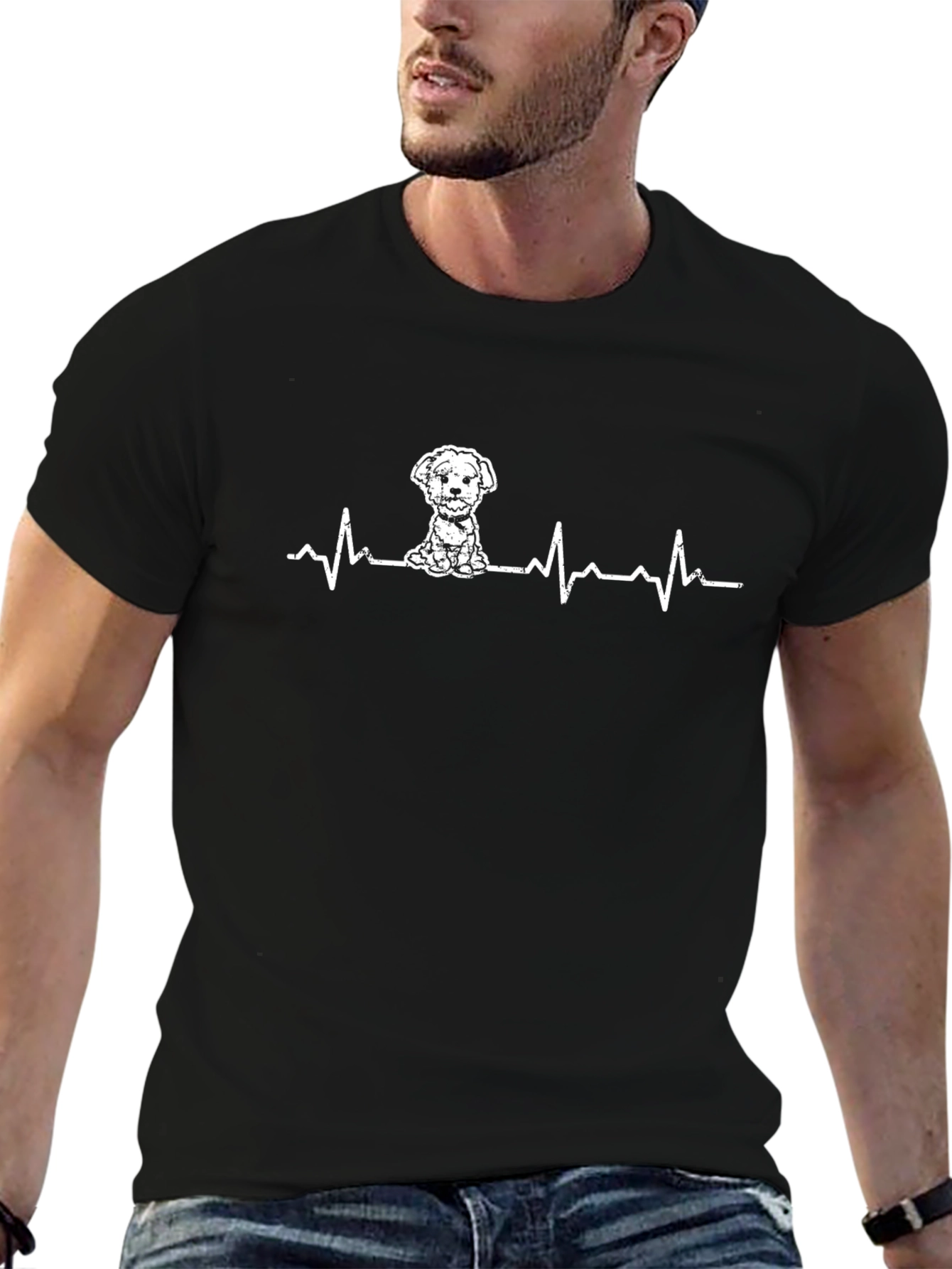 Dog Heartbeat T-Shirt - Black Cotton Tee