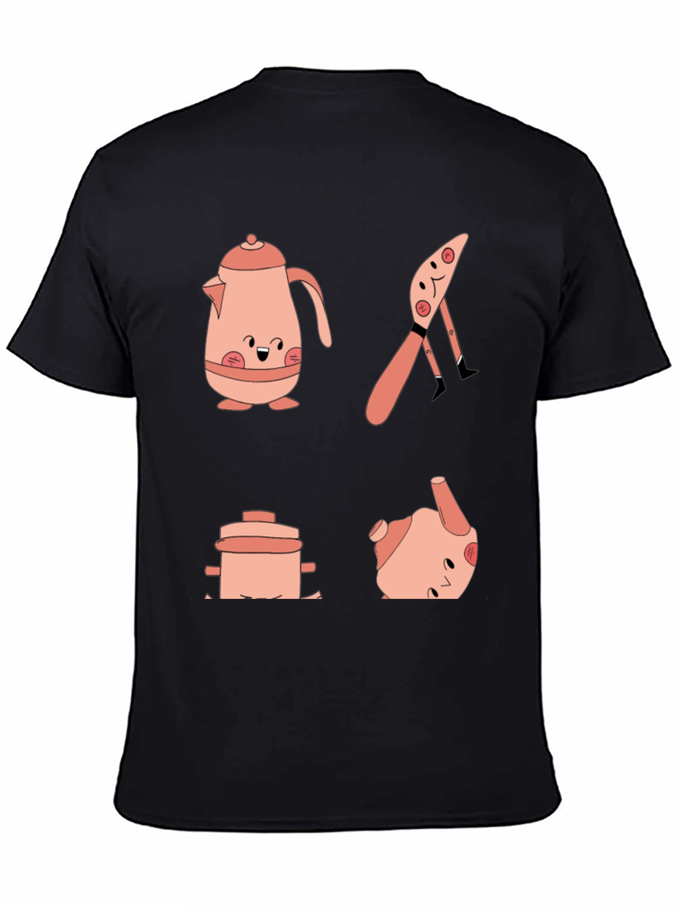 Whimsical Kitchen Friends Graphic Tee - Black