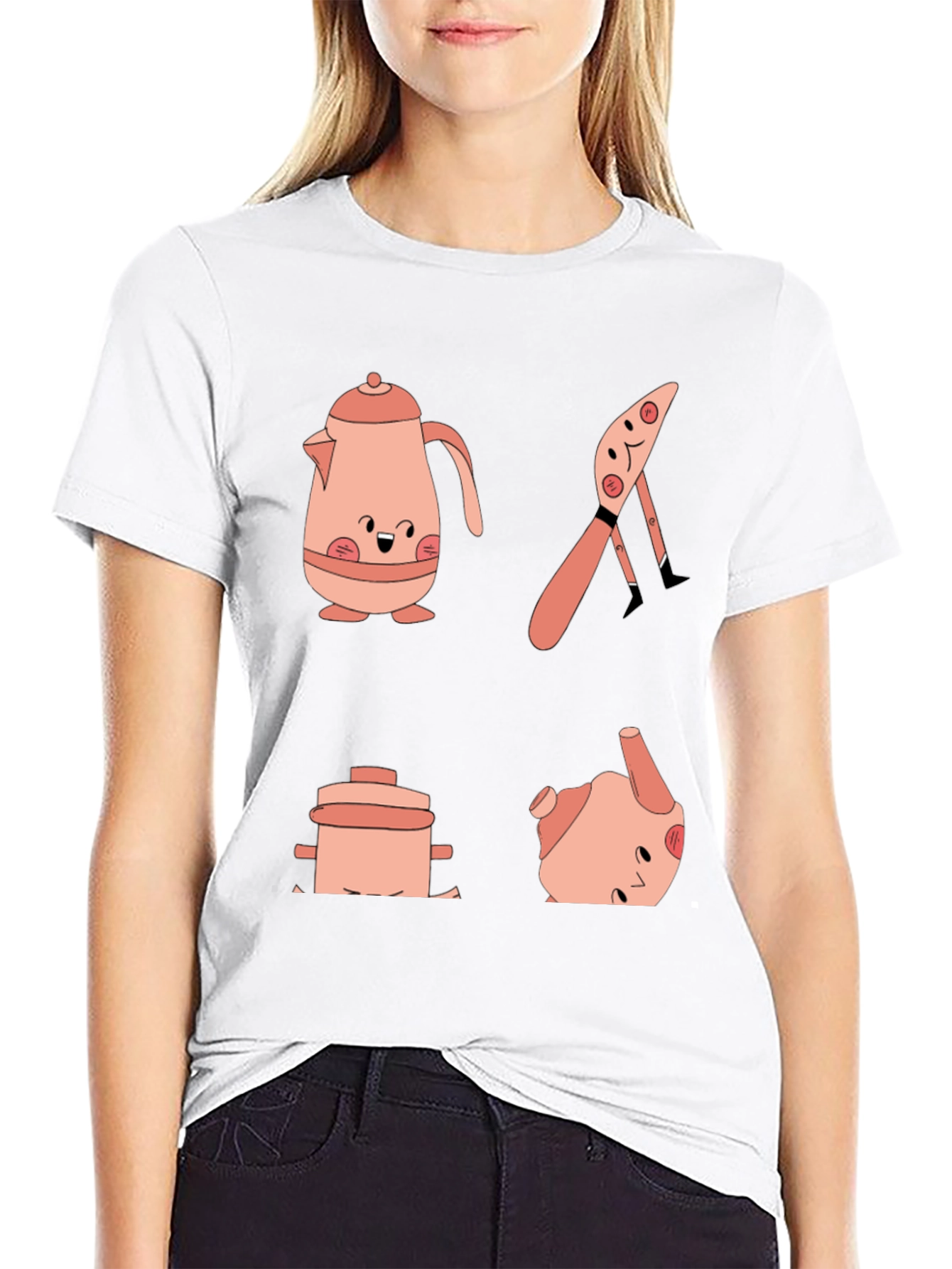 Whimsical Kitchen Friends Graphic Tee - Black