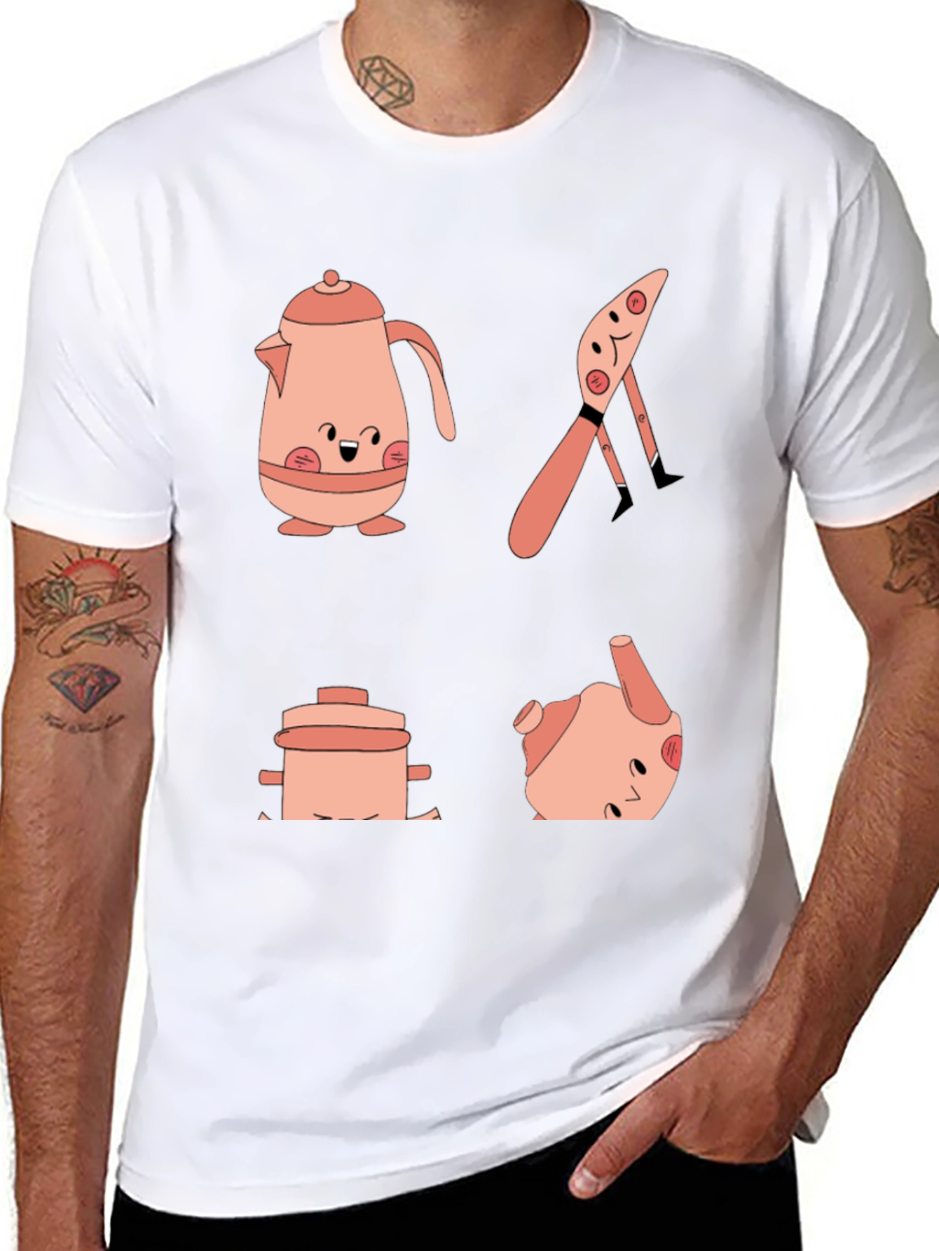 Whimsical Kitchen Friends Graphic Tee - Black