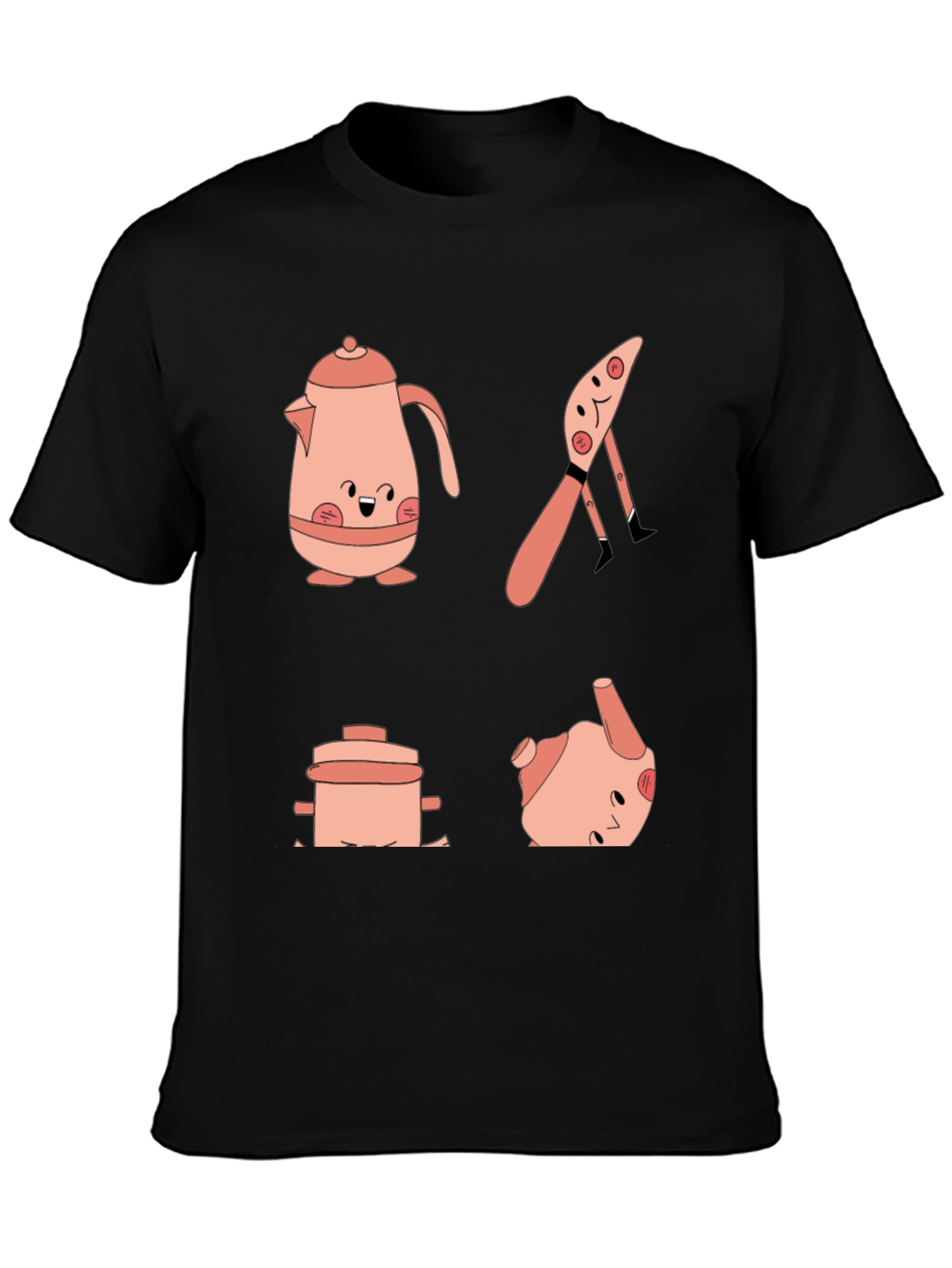 Whimsical Kitchen Friends Graphic Tee - Black