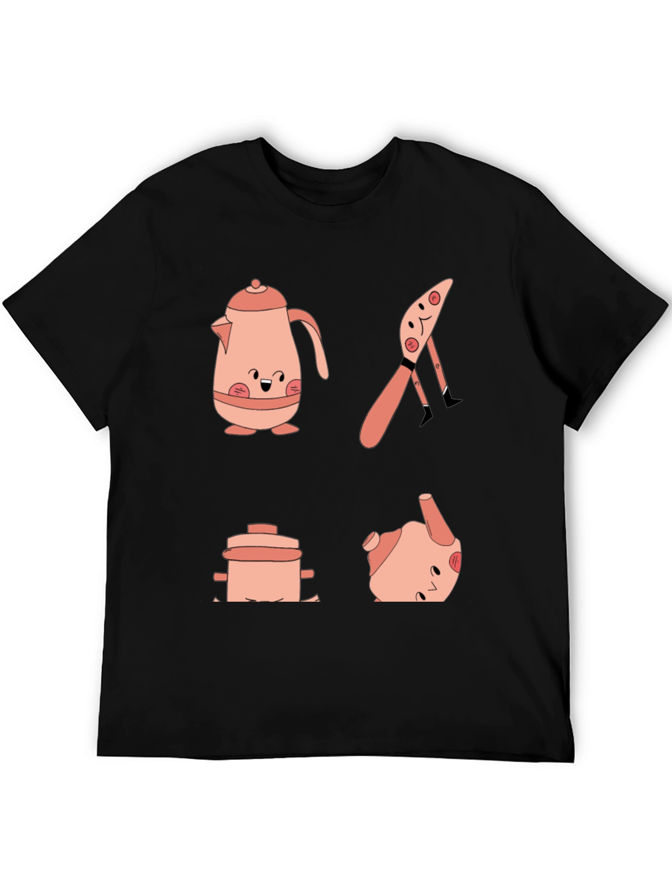 Whimsical Kitchen Friends Graphic Tee - Black