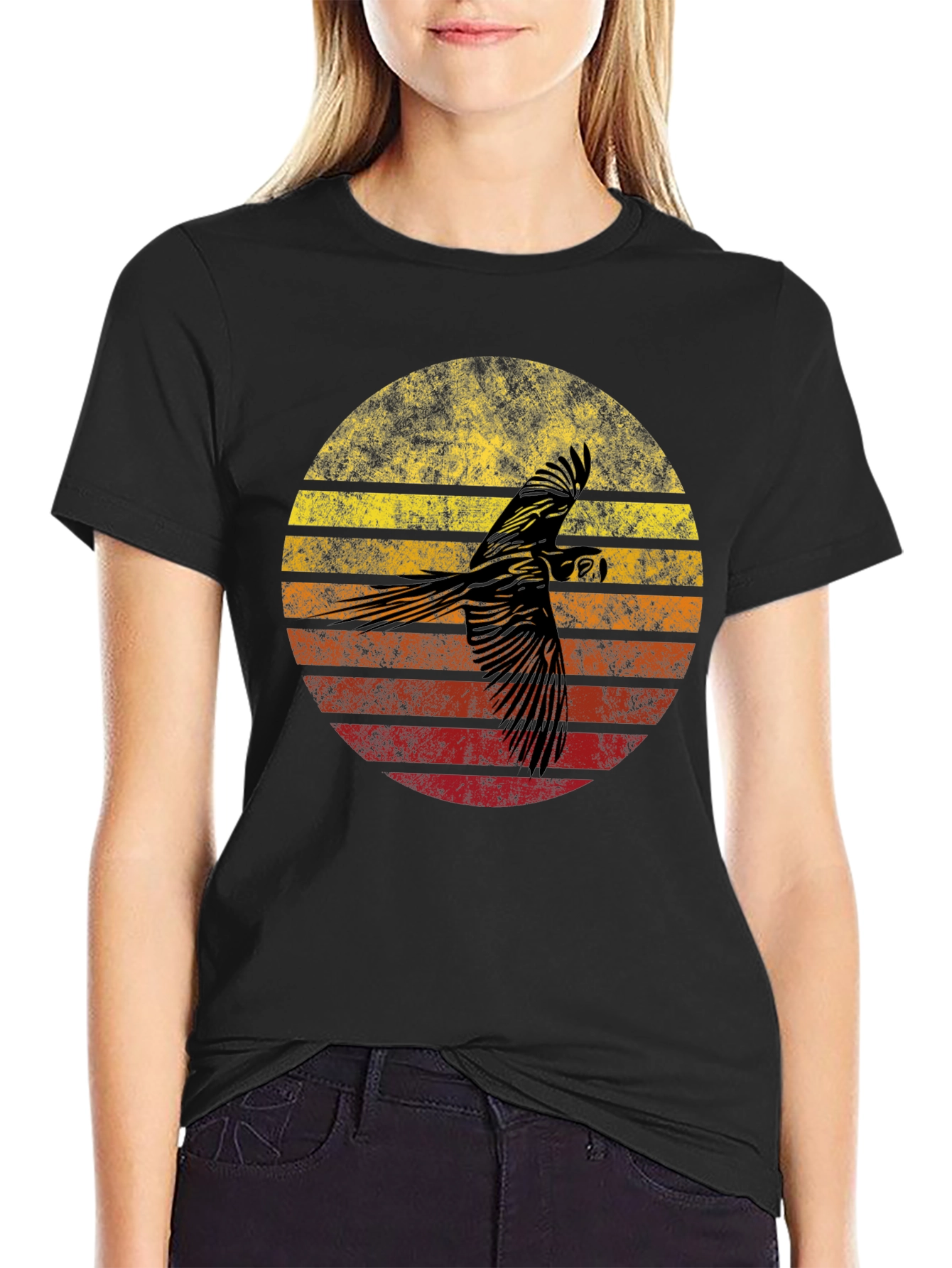 Retro Parrot Sunset Graphic T-Shirt