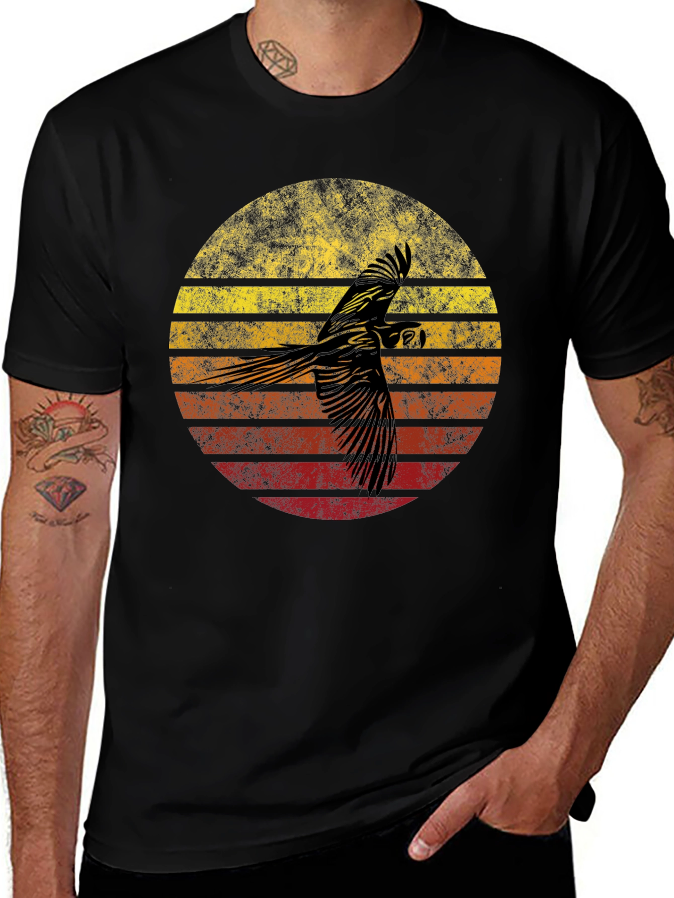Retro Parrot Sunset Graphic T-Shirt