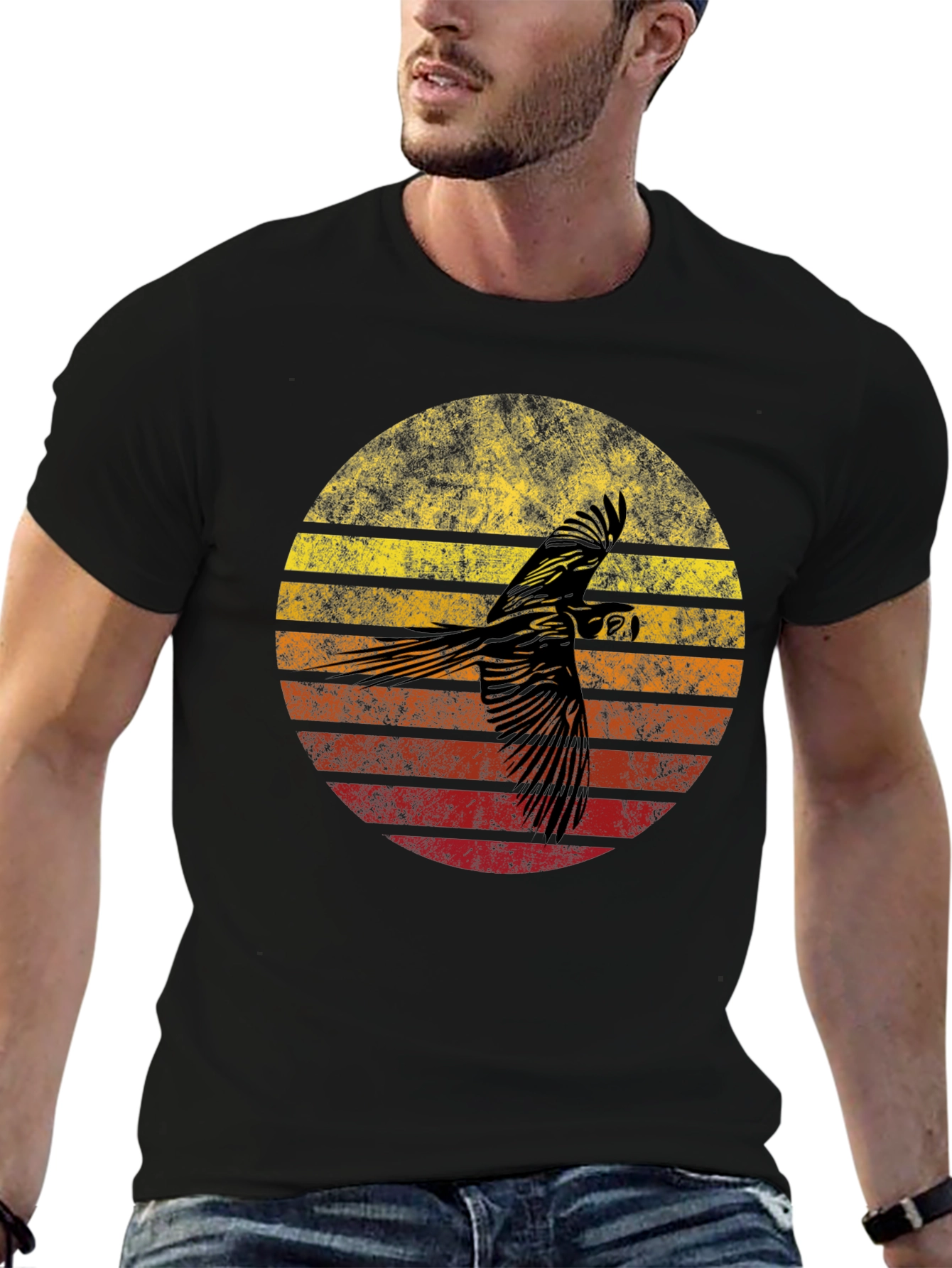 Retro Parrot Sunset Graphic T-Shirt