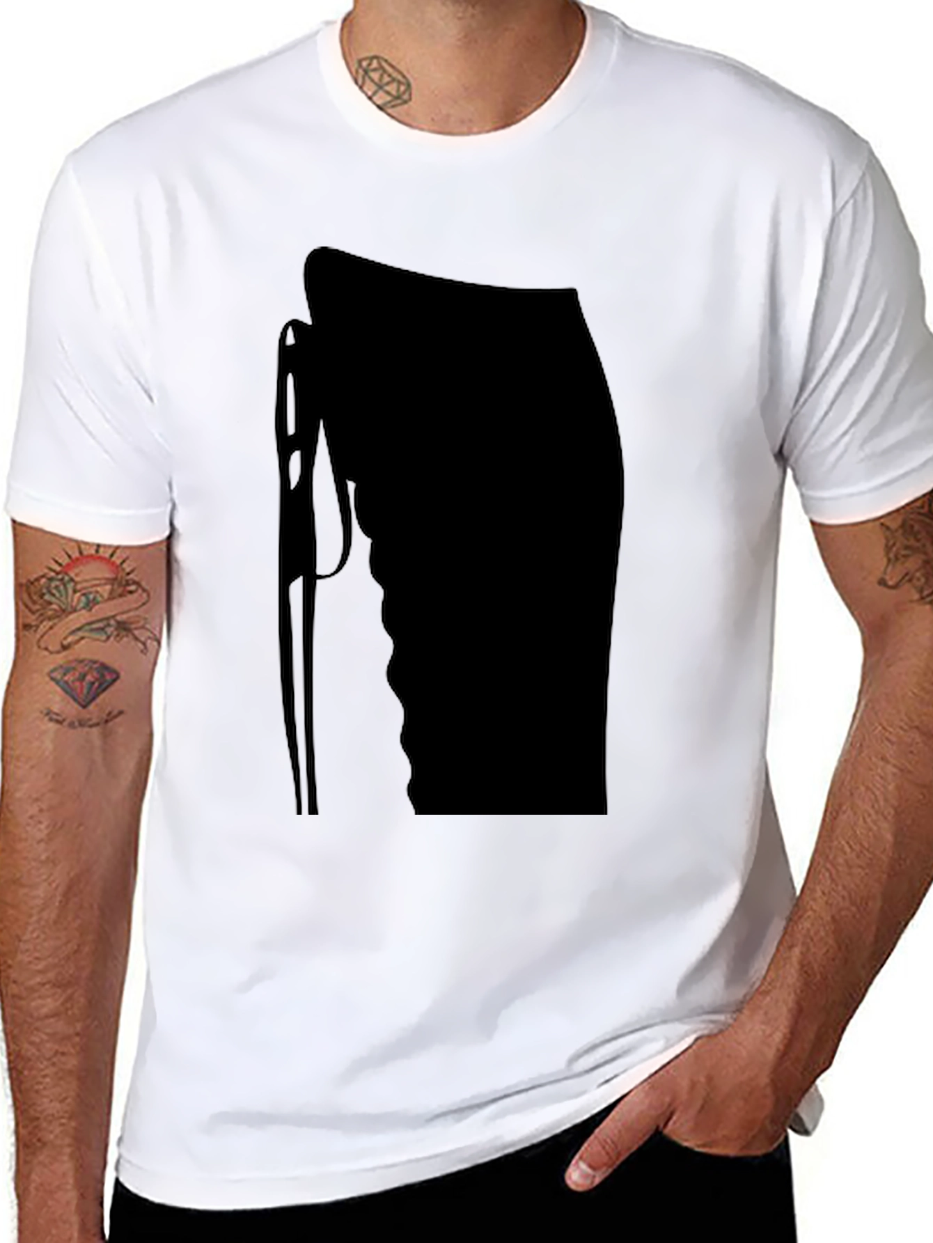 Black T-Shirt with Abstract Needle Design
