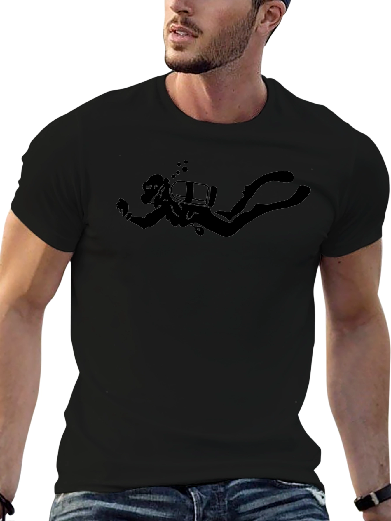Diver Silhouette Graphic T-Shirt - Black