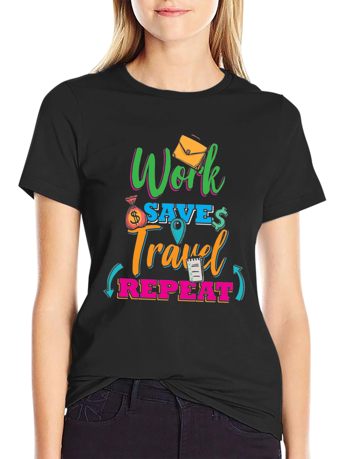 Work Save Travel Repeat Graphic T-Shirt