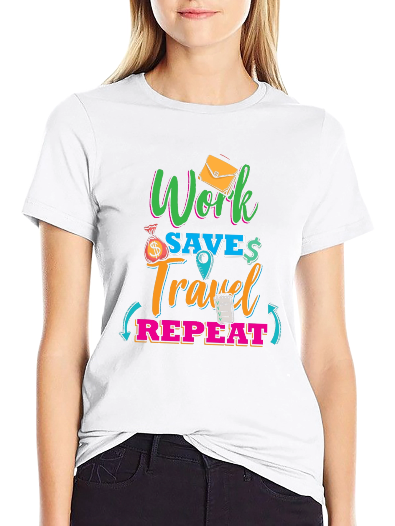 Work Save Travel Repeat Graphic T-Shirt