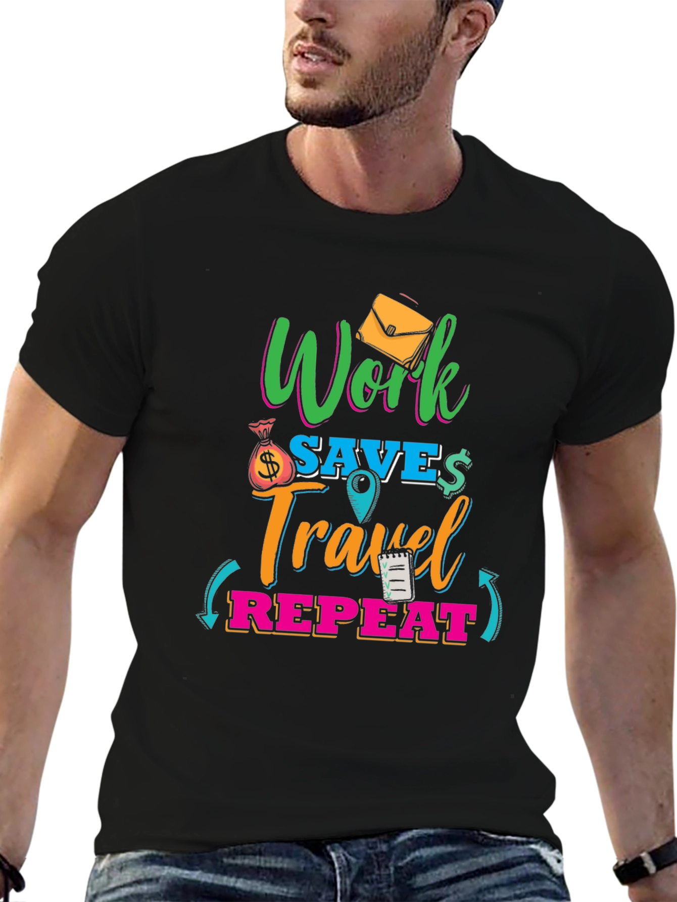 Work Save Travel Repeat Graphic T-Shirt