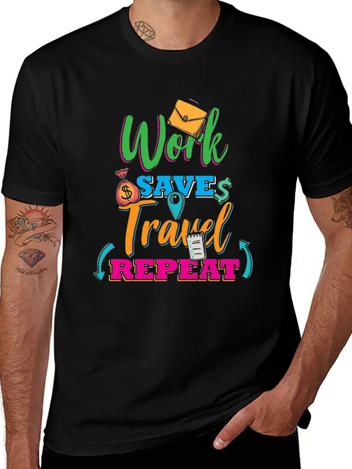 Work Save Travel Repeat Graphic T-Shirt
