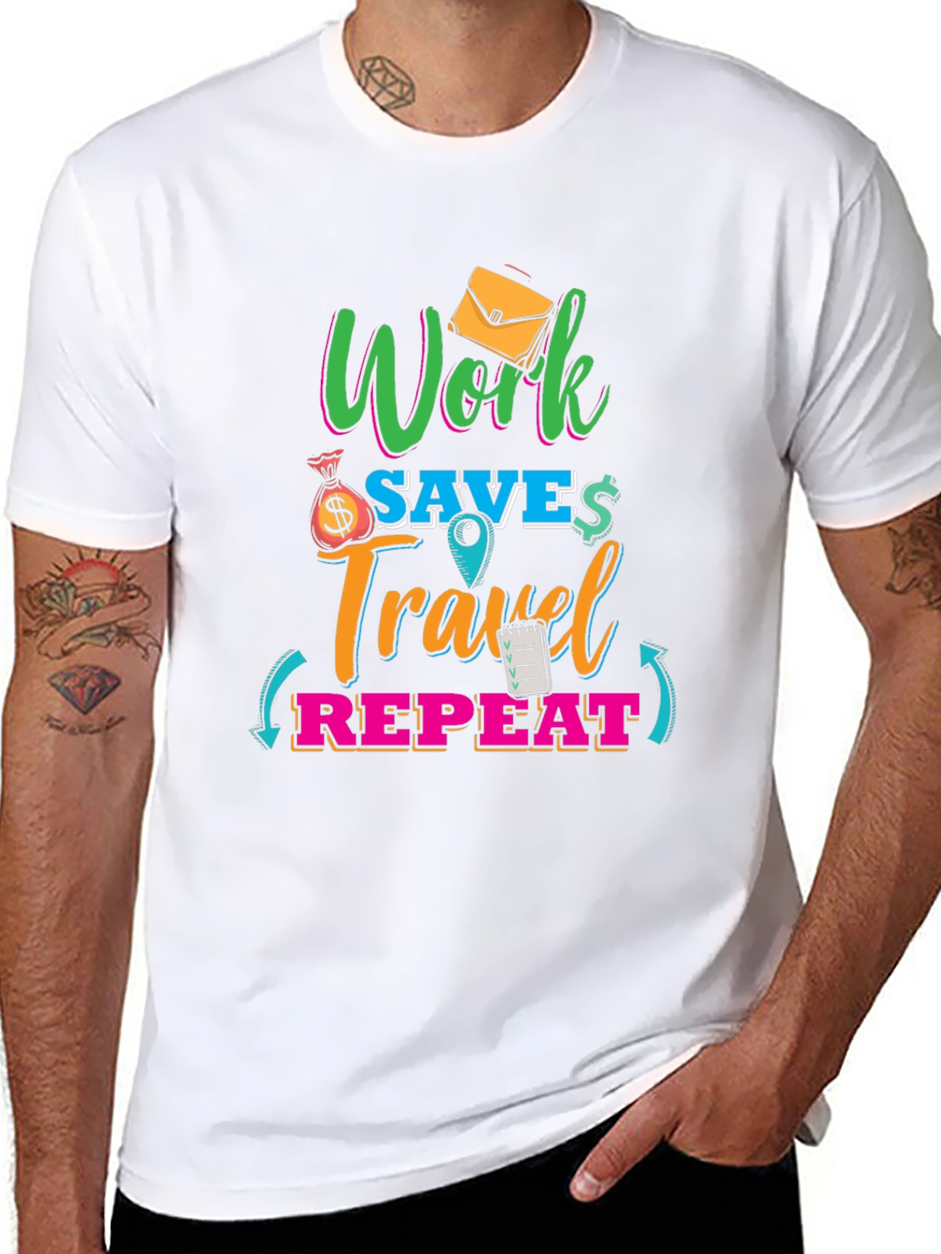 Work Save Travel Repeat Graphic T-Shirt