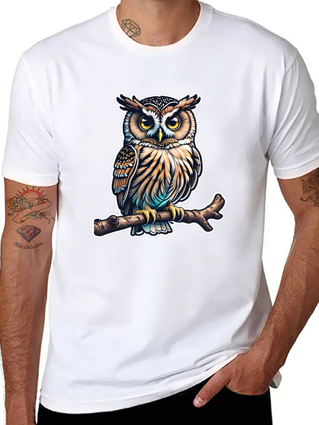 Owl on Branch Graphic Tee - Mens Black T-Shirt
