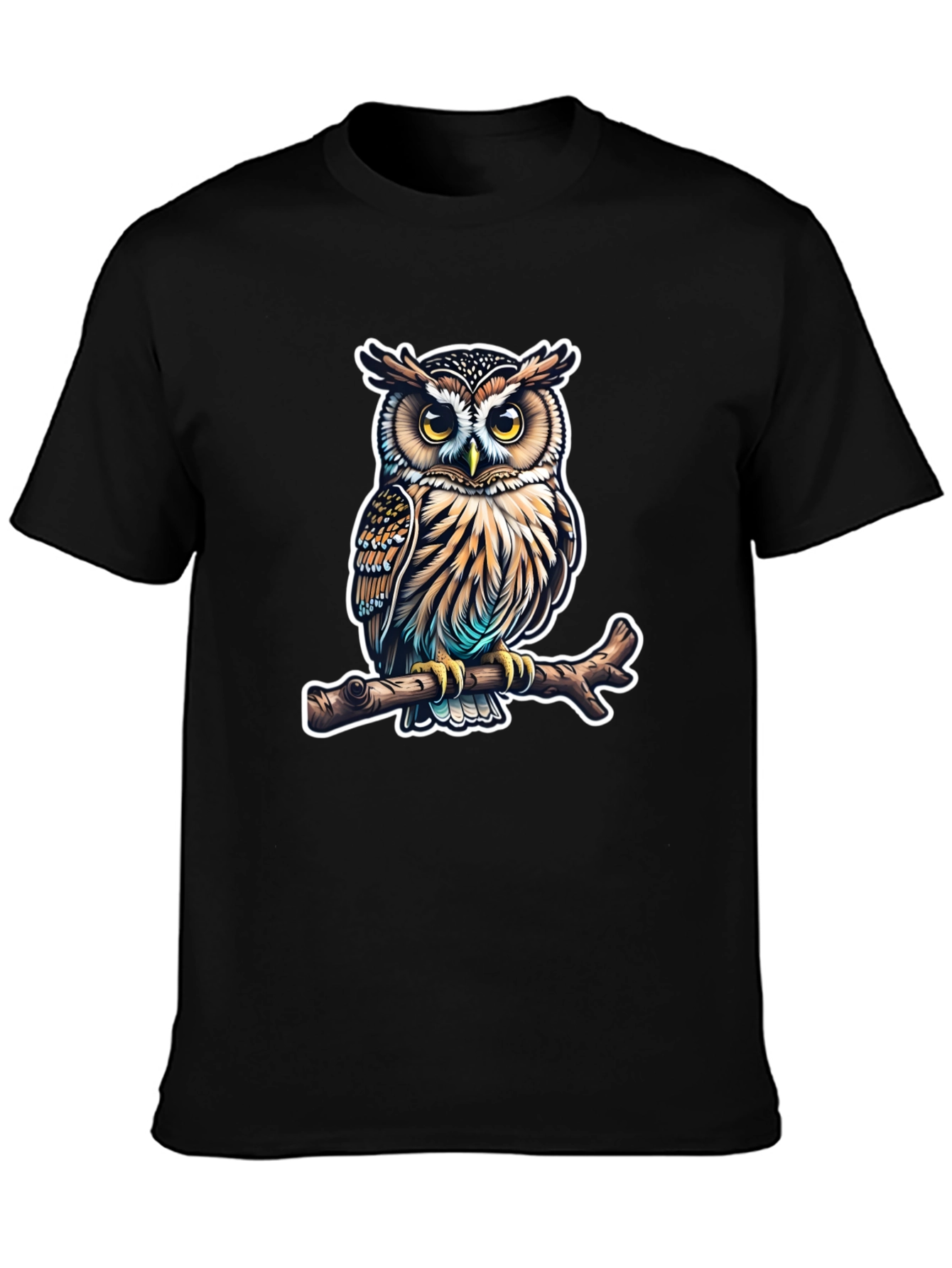 Owl on Branch Graphic Tee - Mens Black T-Shirt