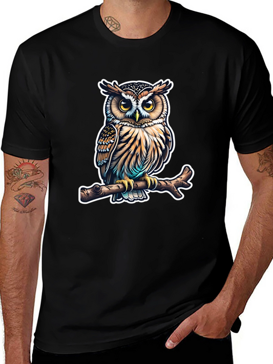 Owl on Branch Graphic Tee - Mens Black T-Shirt