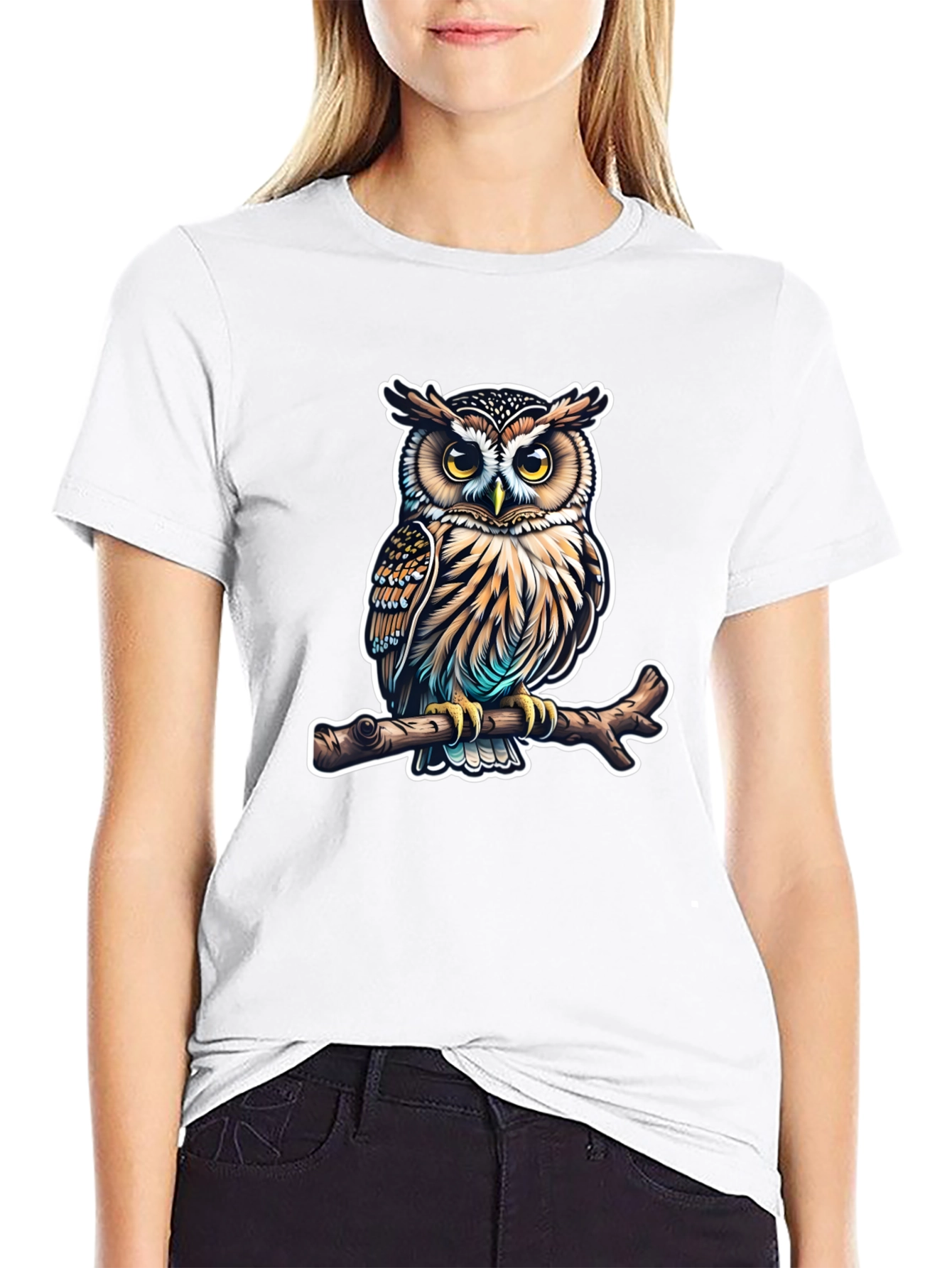 Owl on Branch Graphic Tee - Mens Black T-Shirt