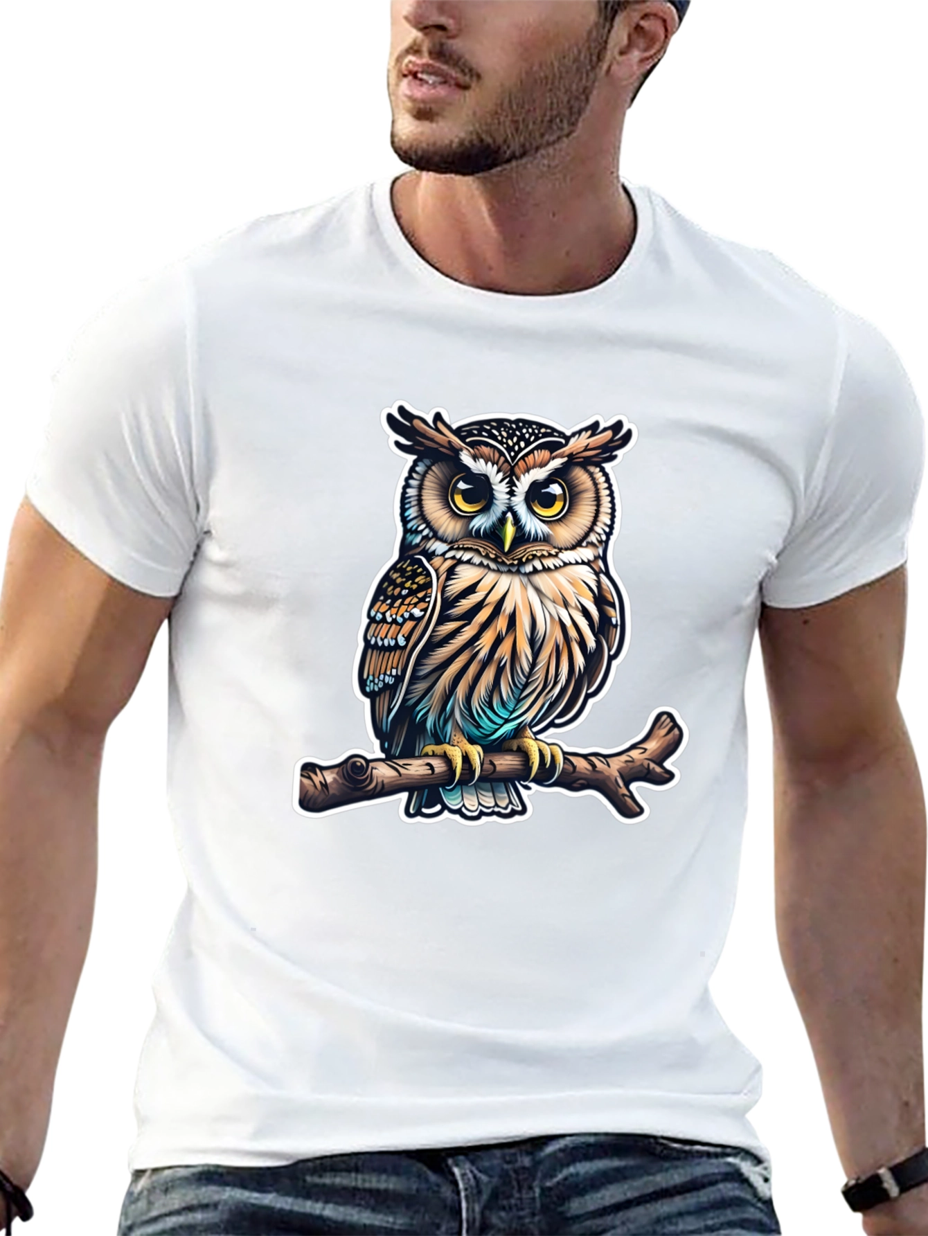 Owl on Branch Graphic Tee - Mens Black T-Shirt