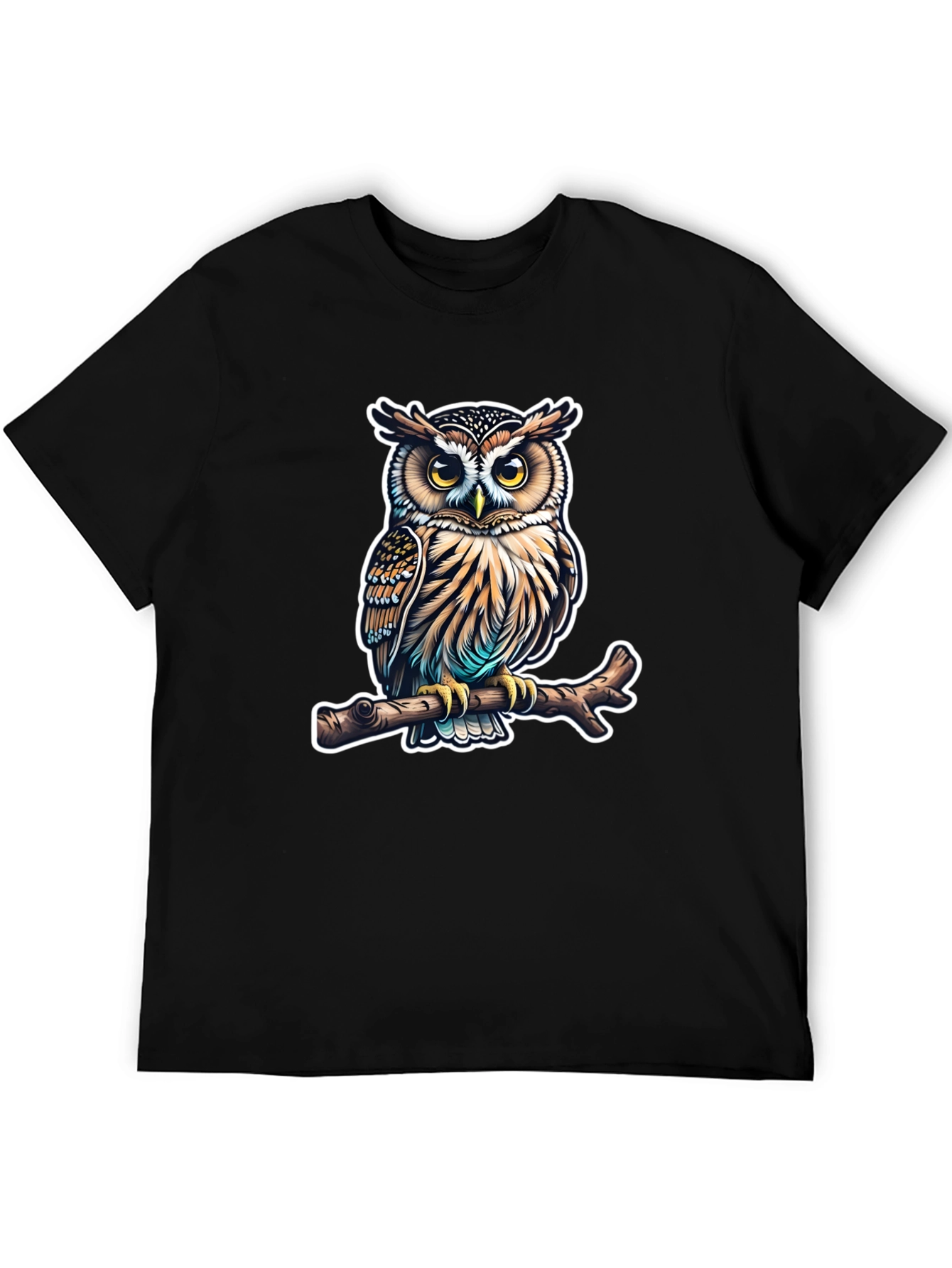 Owl on Branch Graphic Tee - Mens Black T-Shirt