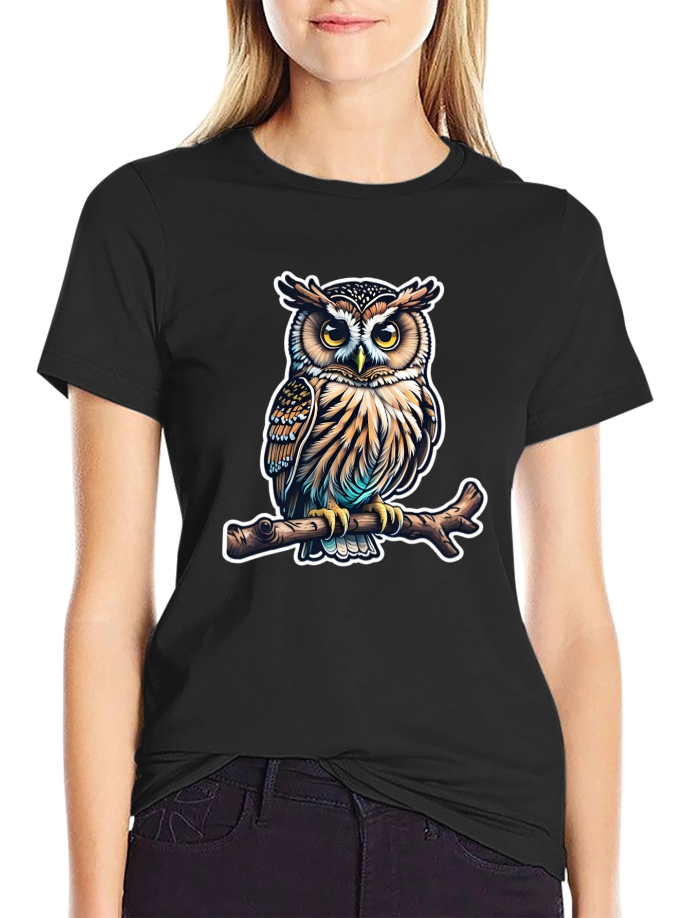 Owl on Branch Graphic Tee - Mens Black T-Shirt