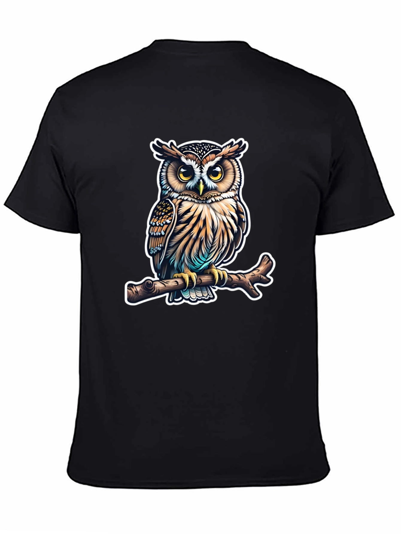Owl on Branch Graphic Tee - Mens Black T-Shirt