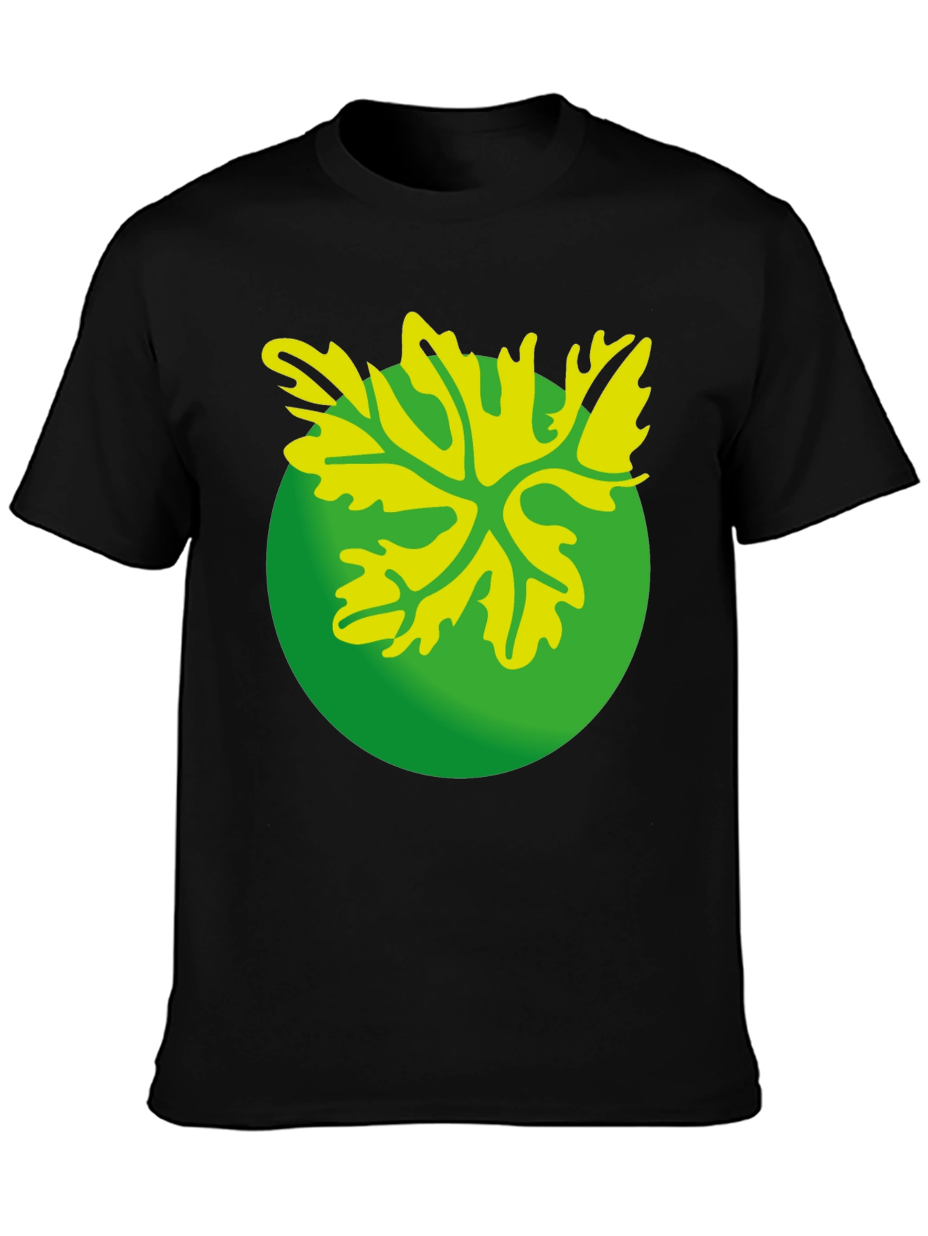 Green Leaf Graphic Black T-Shirt