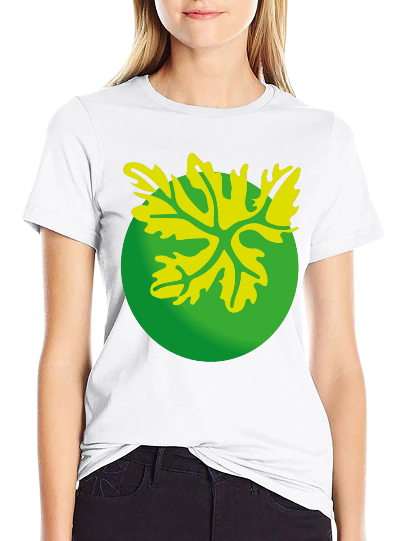 Green Leaf Graphic Black T-Shirt