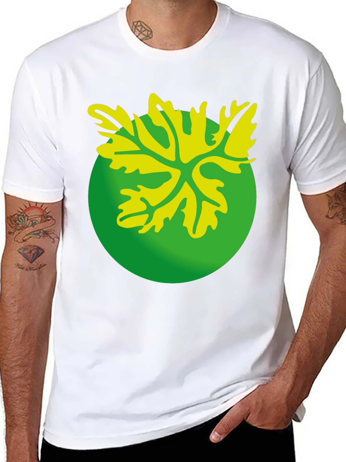 Green Leaf Graphic Black T-Shirt