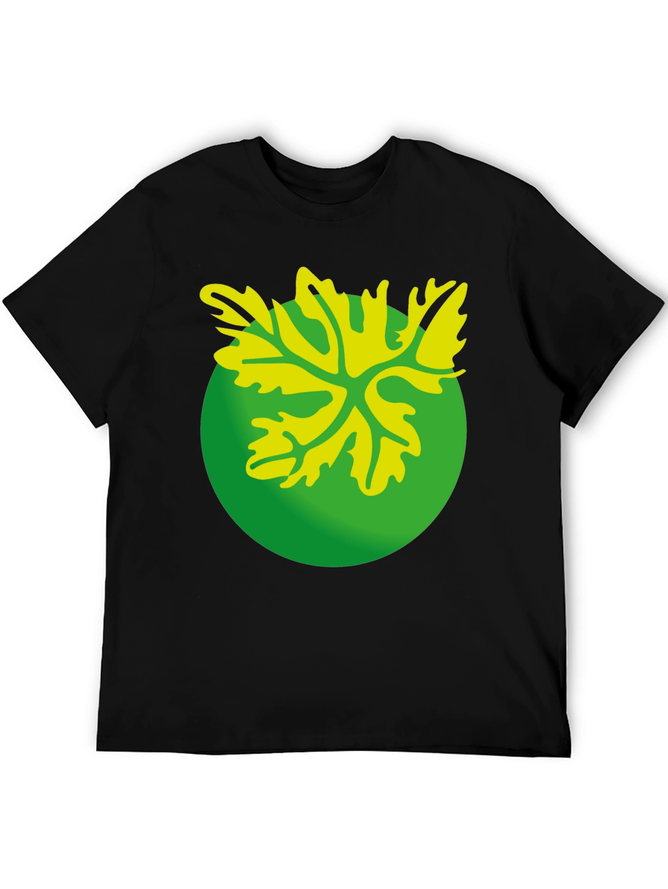 Green Leaf Graphic Black T-Shirt