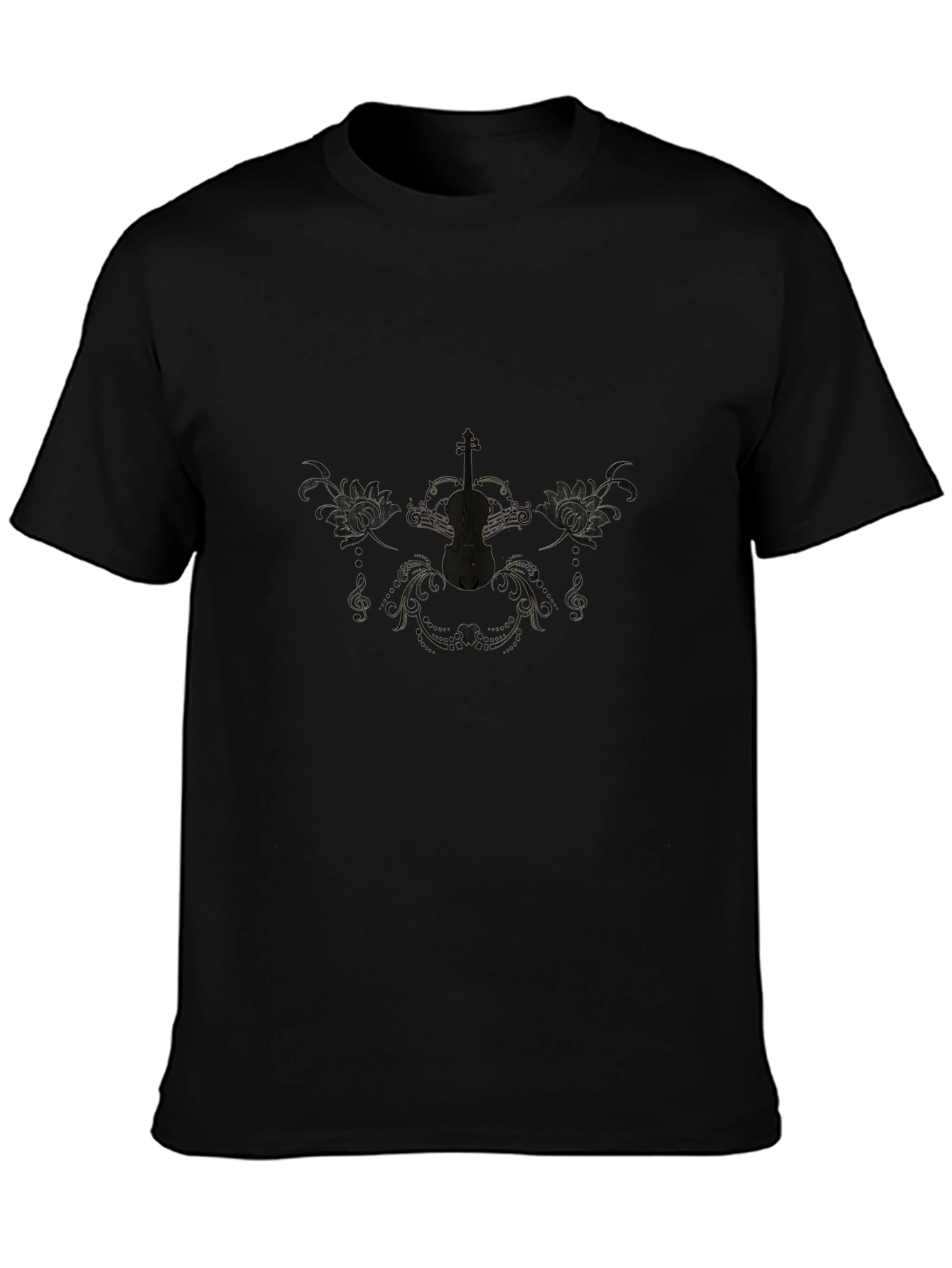 Elegant Black T-Shirt with Musical Design