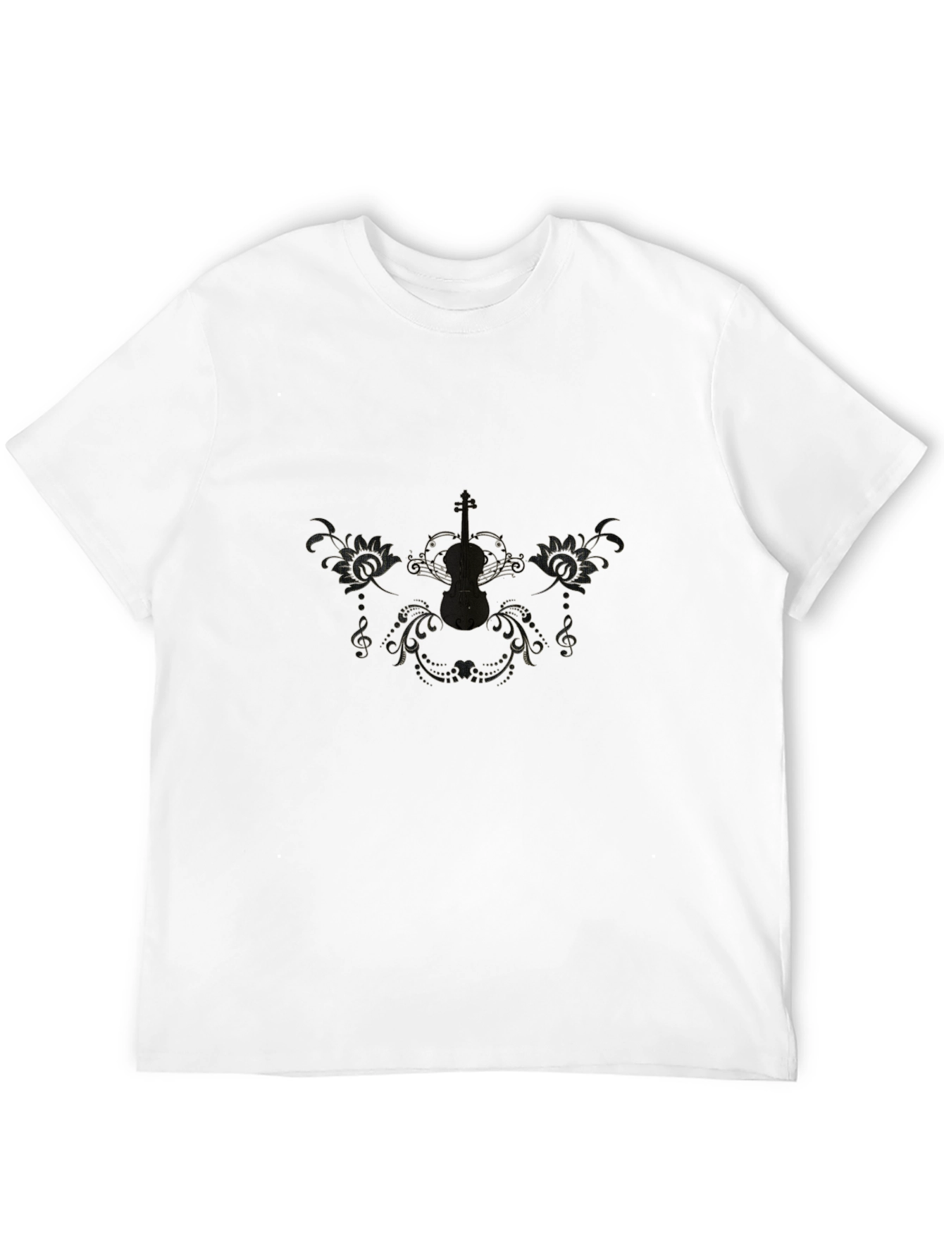 Elegant Black T-Shirt with Musical Design