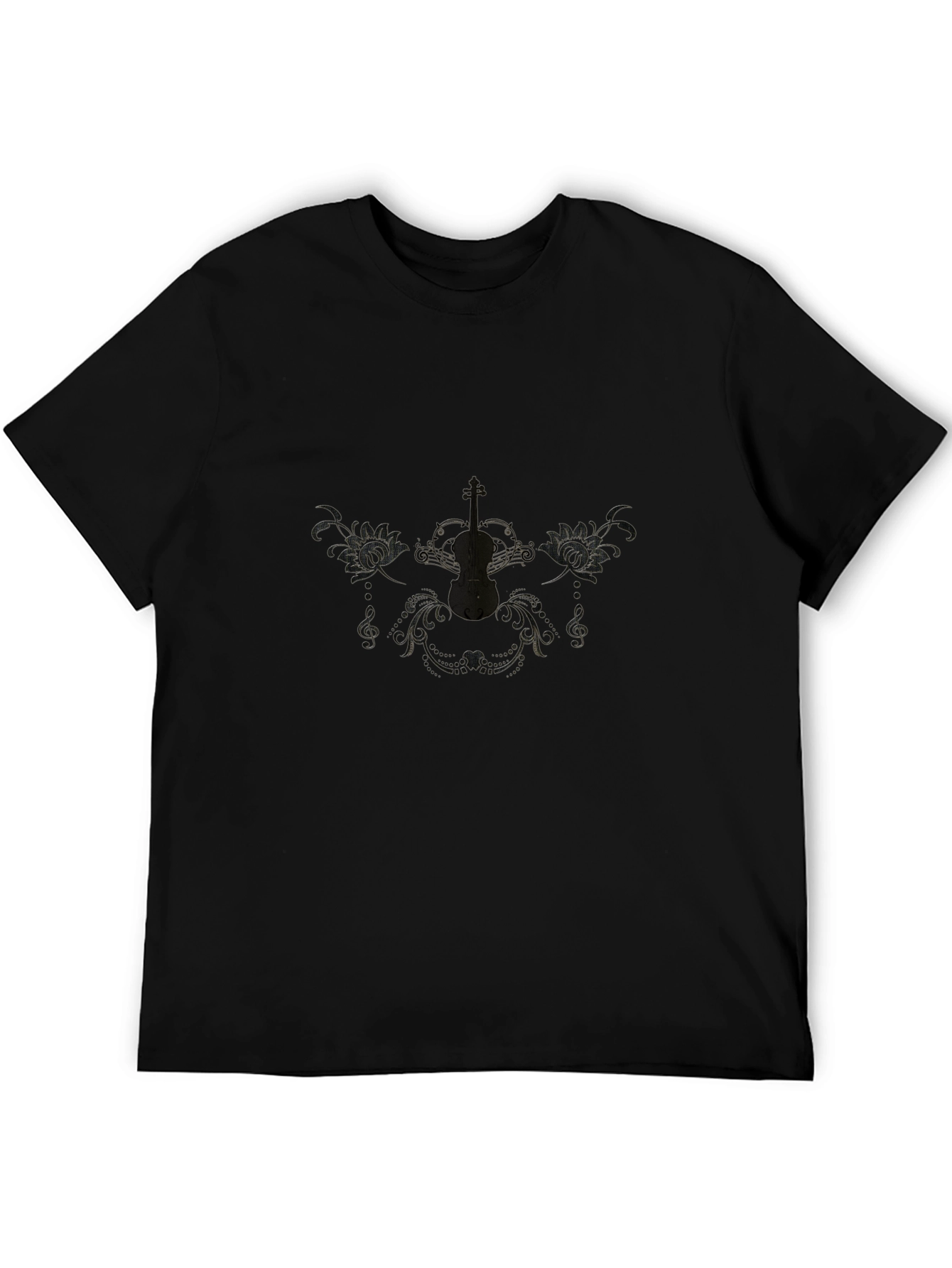 Elegant Black T-Shirt with Musical Design