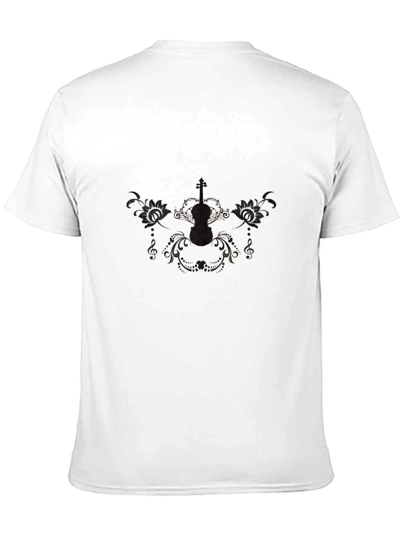 Elegant Black T-Shirt with Musical Design