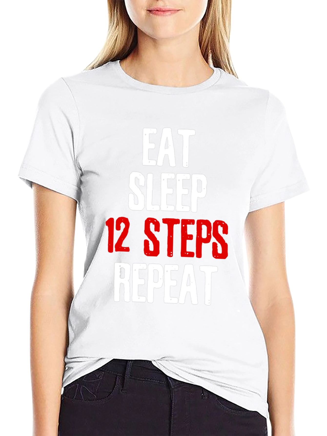 Eat Sleep 12 Steps Repeat Black T-Shirt