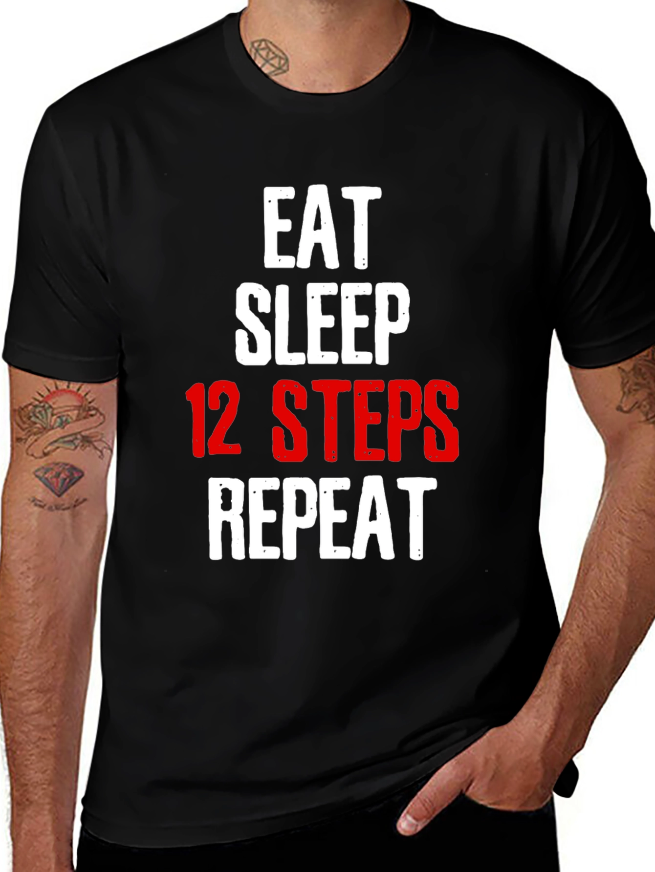 Eat Sleep 12 Steps Repeat Black T-Shirt