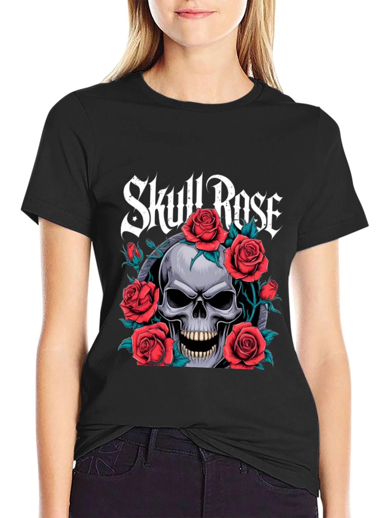 Skull & Roses Graphic Tee - Gothic Style T-Shirt