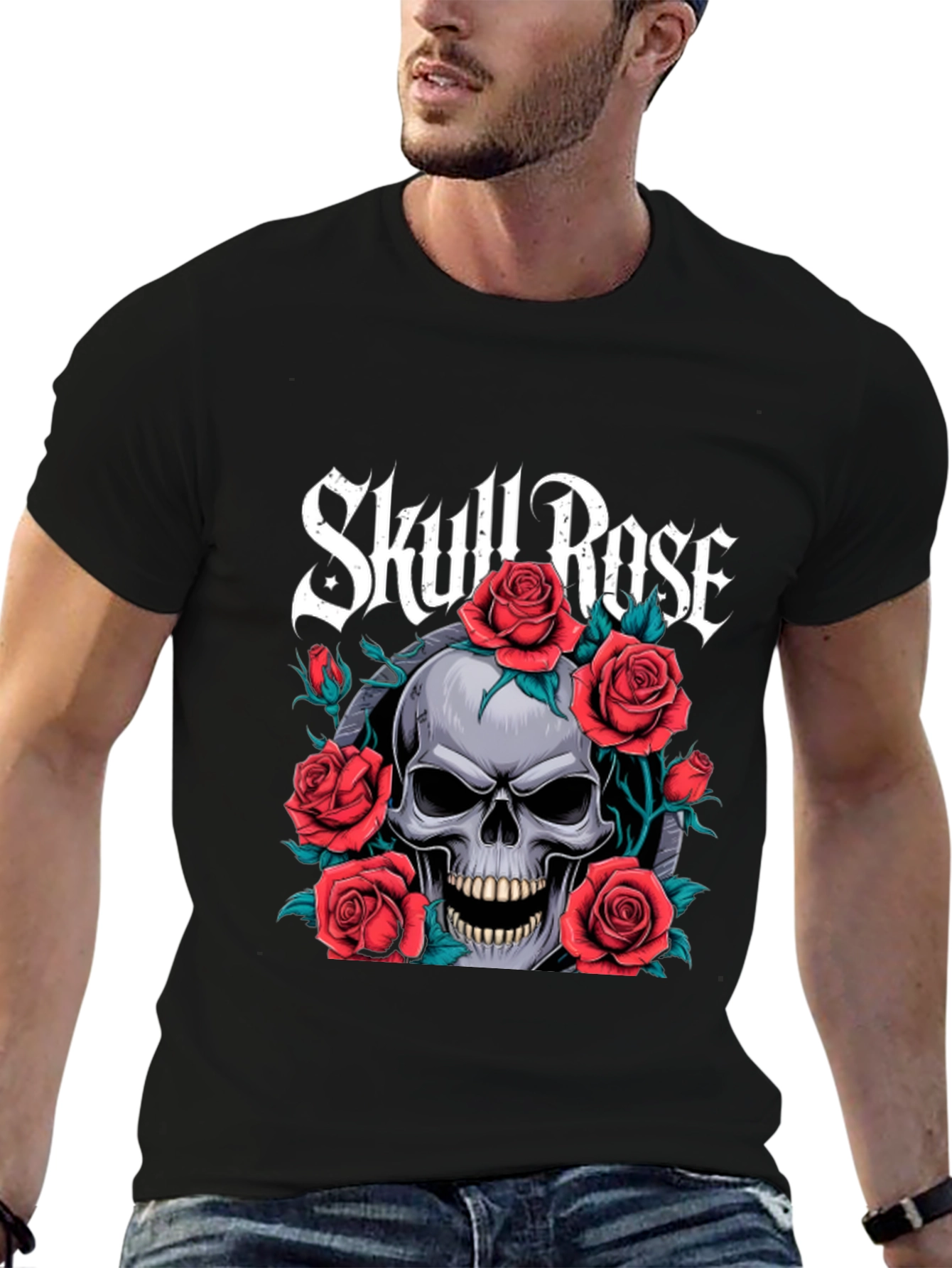 Skull & Roses Graphic Tee - Gothic Style T-Shirt