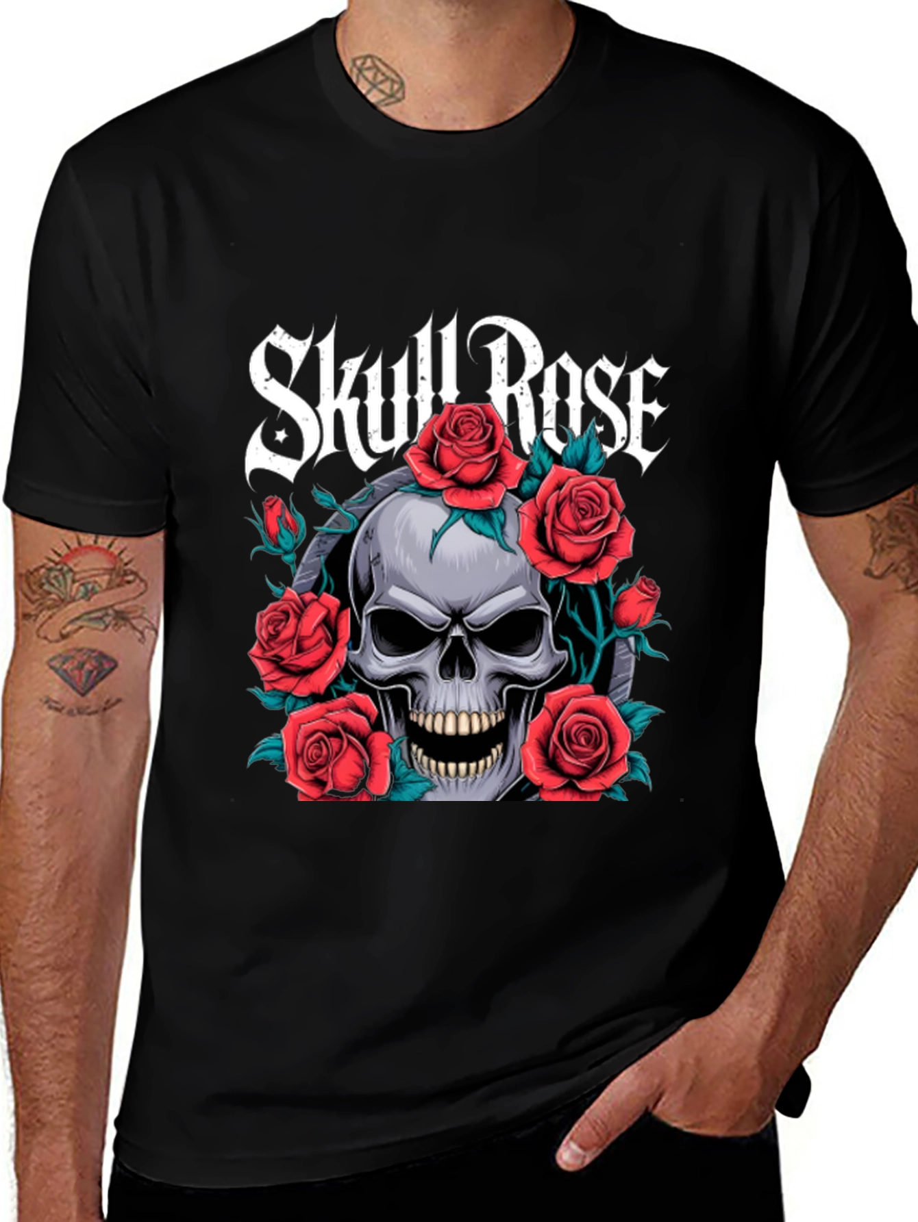 Skull & Roses Graphic Tee - Gothic Style T-Shirt