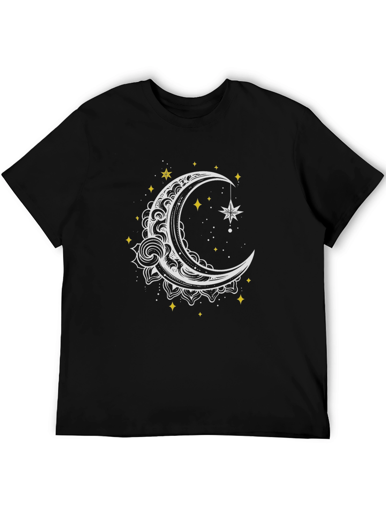 Celestial Moon and Star Graphic Tee - Black