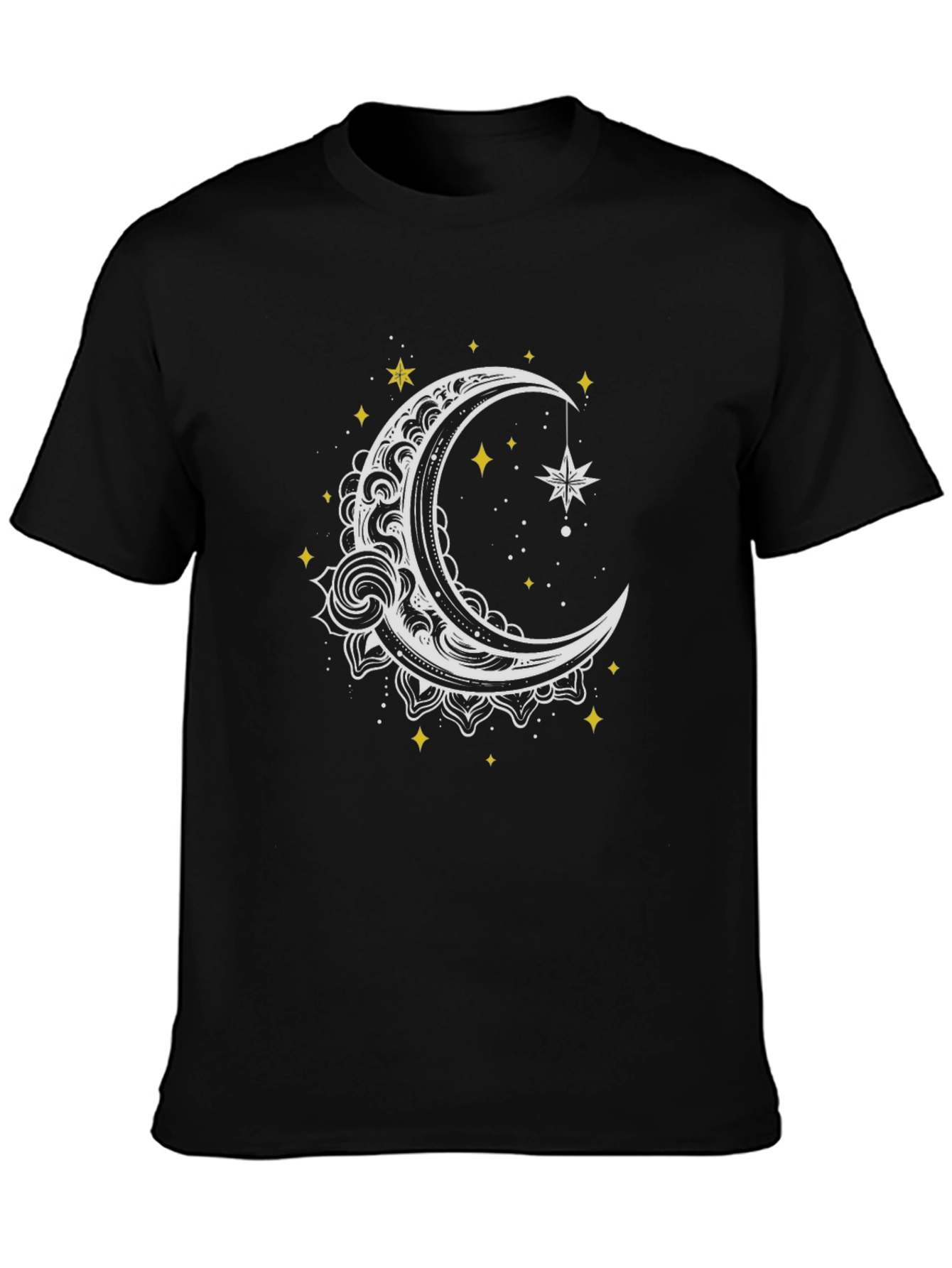 Celestial Moon and Star Graphic Tee - Black