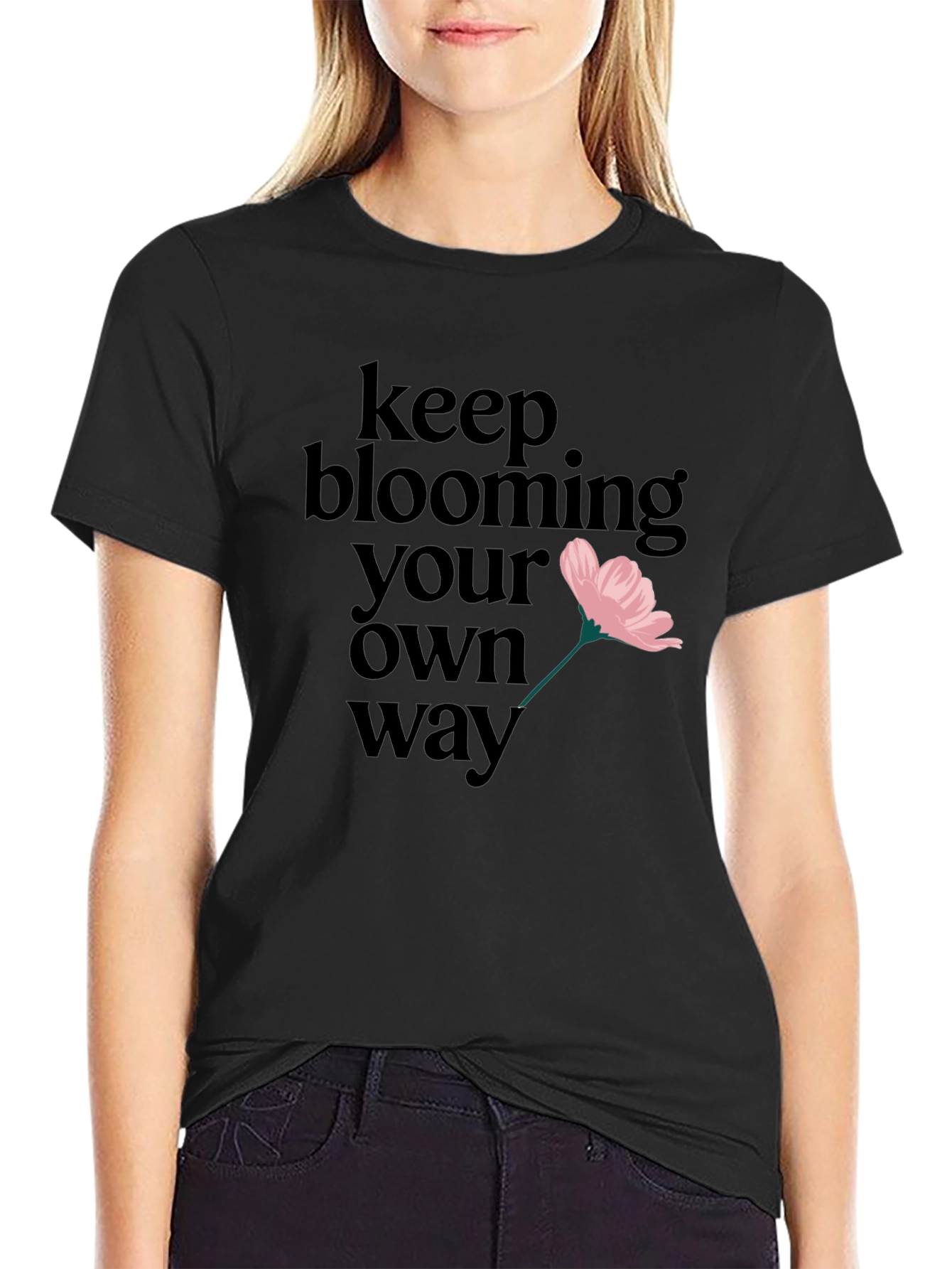 Keep Blooming Tee - Graphic Print Black T-Shirt