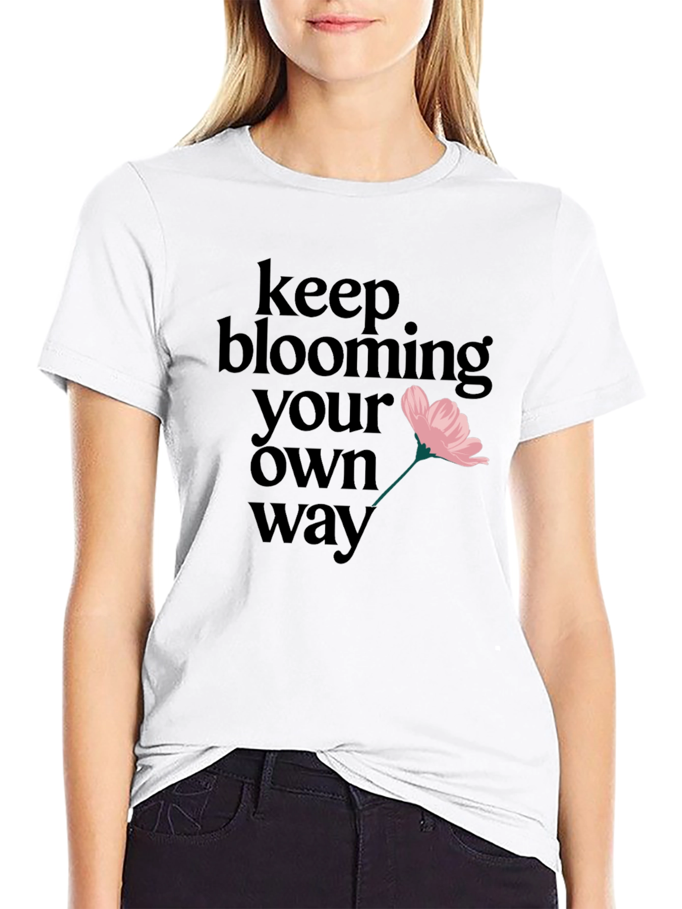 Keep Blooming Tee - Graphic Print Black T-Shirt