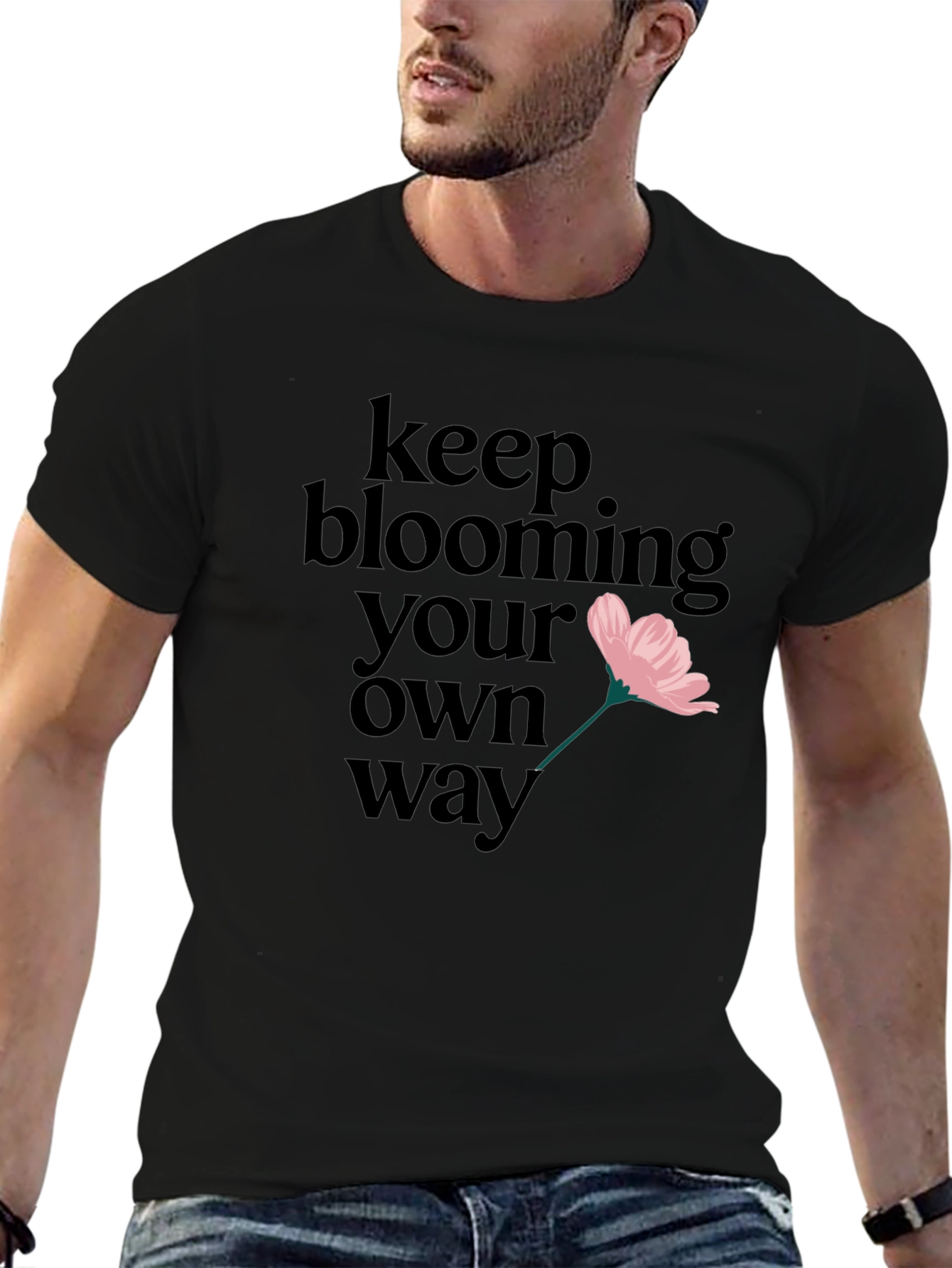 Keep Blooming Tee - Graphic Print Black T-Shirt