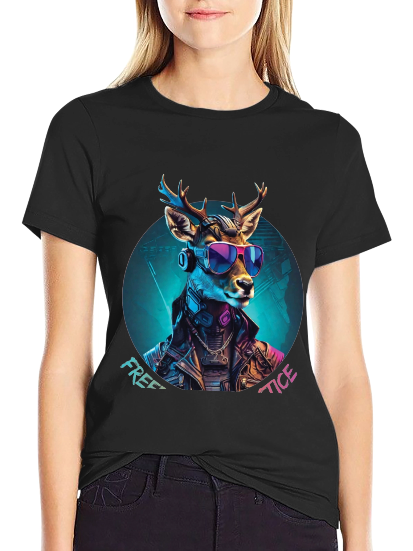 Cyberpunk Deer Graphic Tee - Free Tice